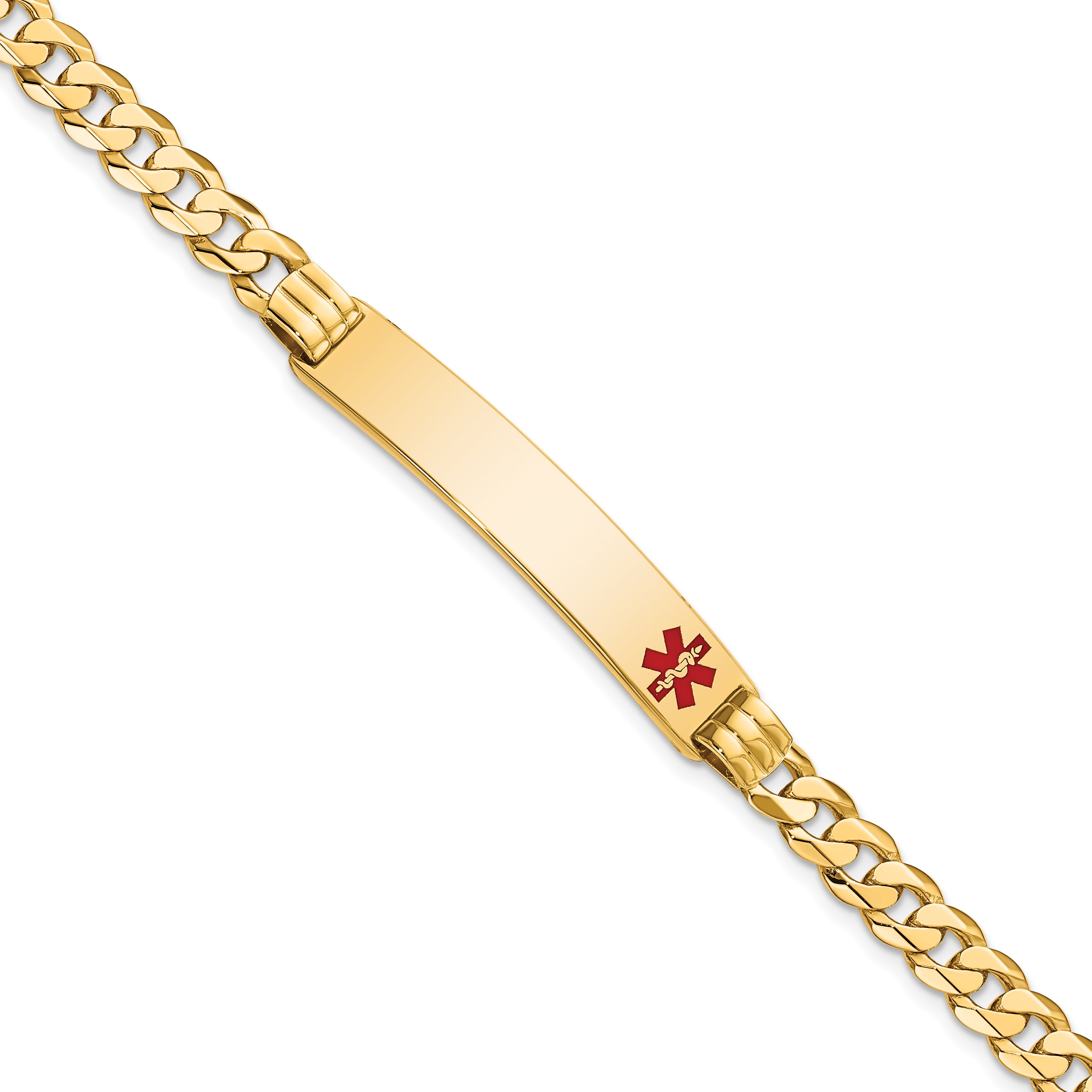 14K Medical Red Enamel Curb Link Id Bracelet