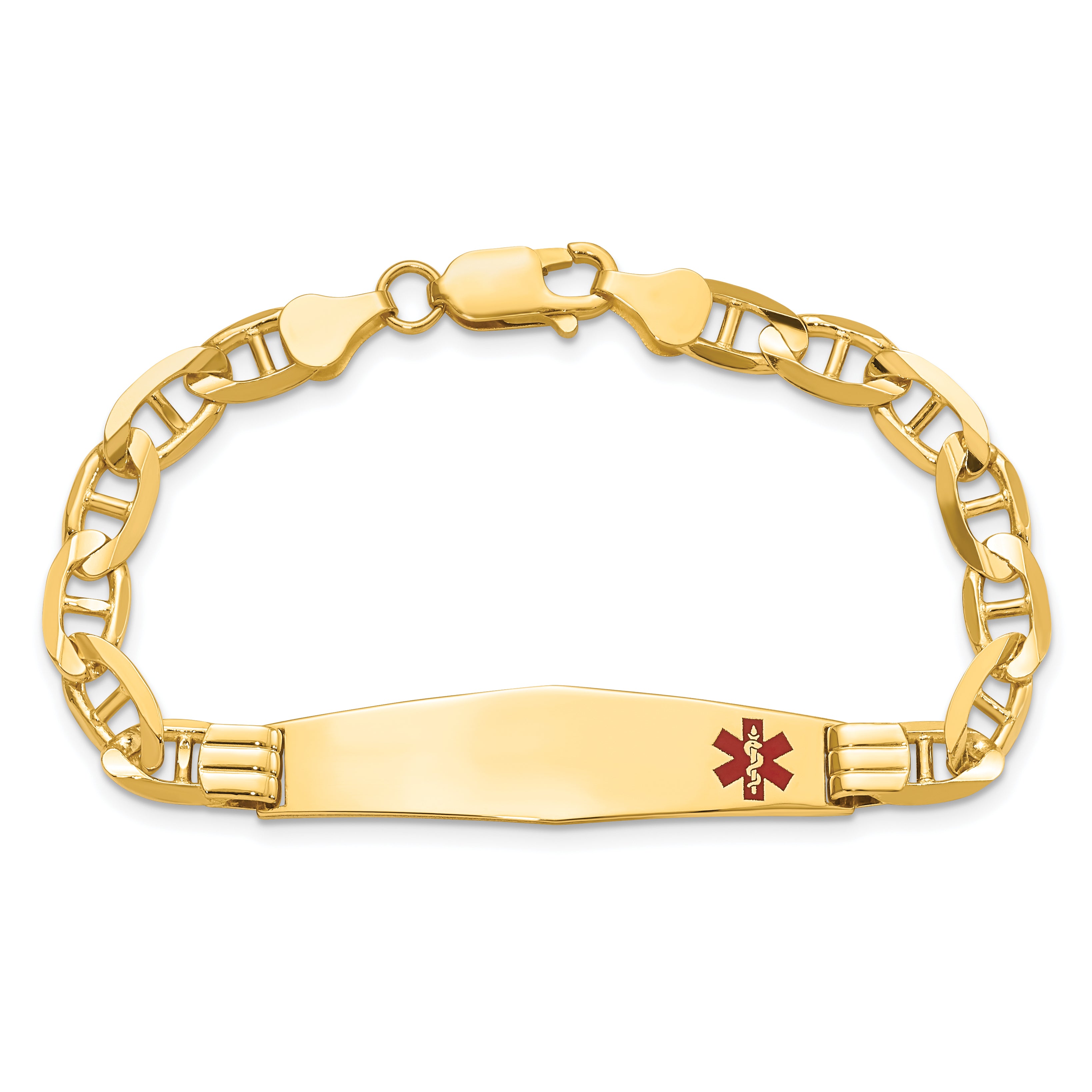 14K Medical Soft Diamond Shape Red Enamel Anchor Link Id Bracelet