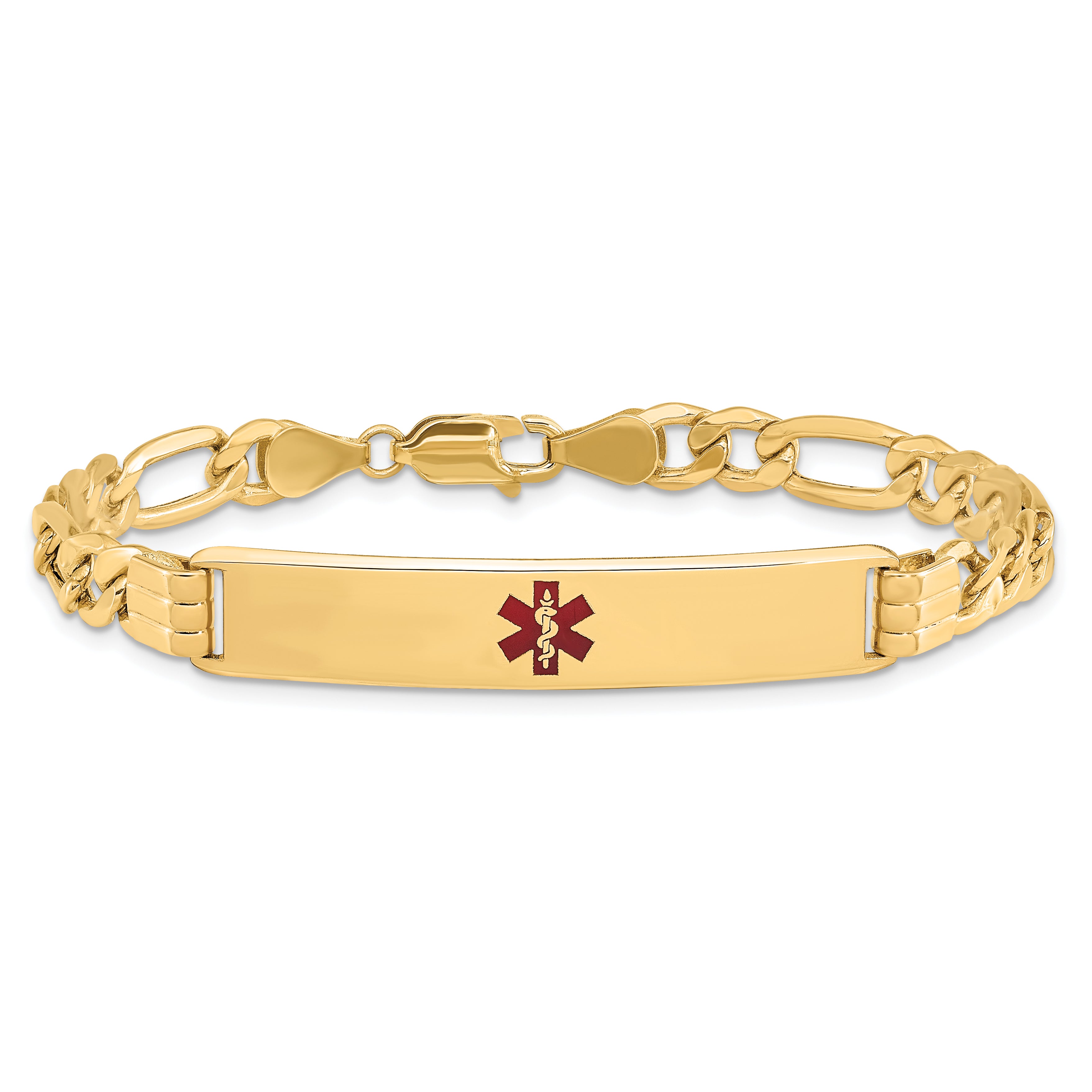 14K Semi-Solid Medical Red Enamel Figaro Link Id Bracelet