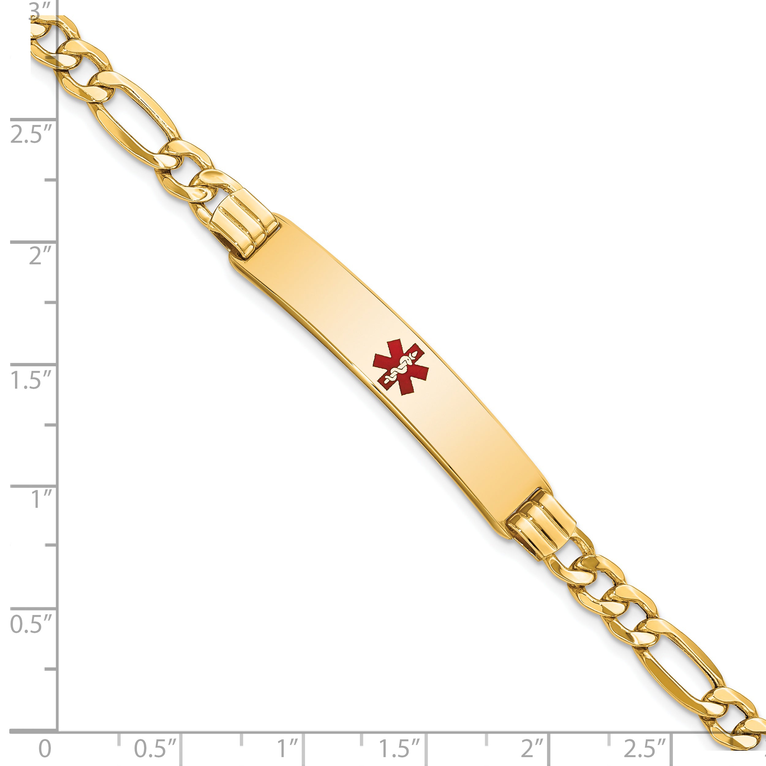 14K Semi-Solid Medical Red Enamel Figaro Link Id Bracelet