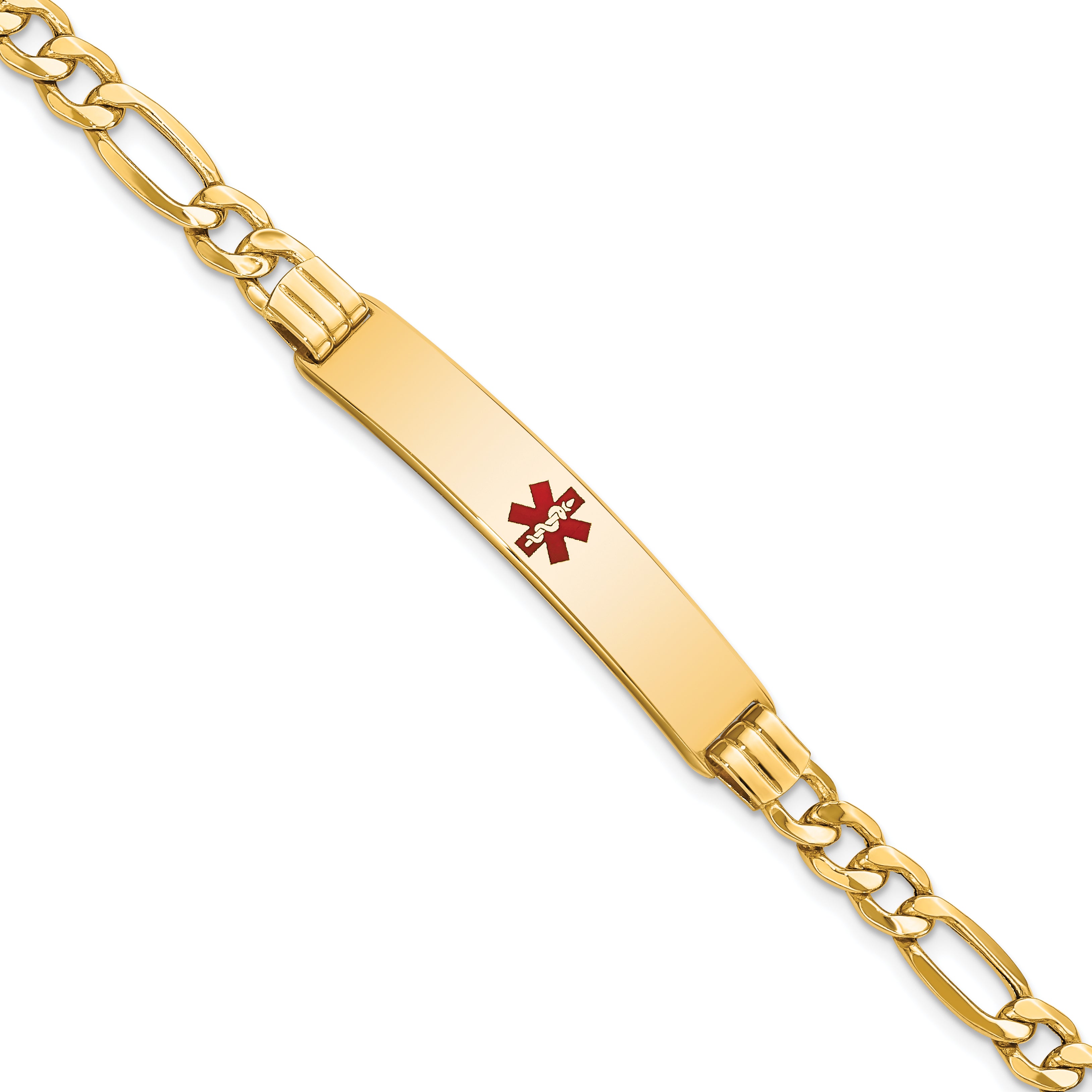 14K Semi-Solid Medical Red Enamel Figaro Link Id Bracelet