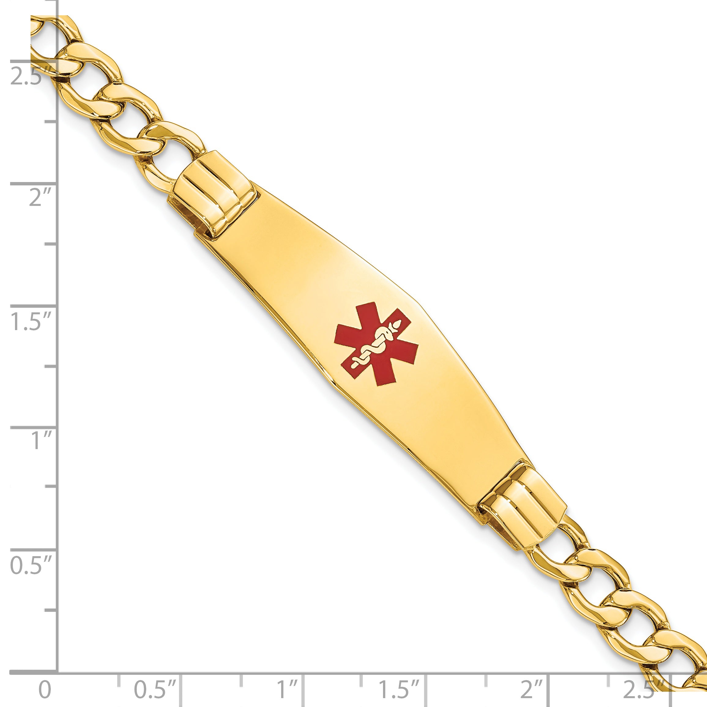 14K Semi-Solid Medical Soft Diamond Shape Red Enamel Curb Link Id Bracelet