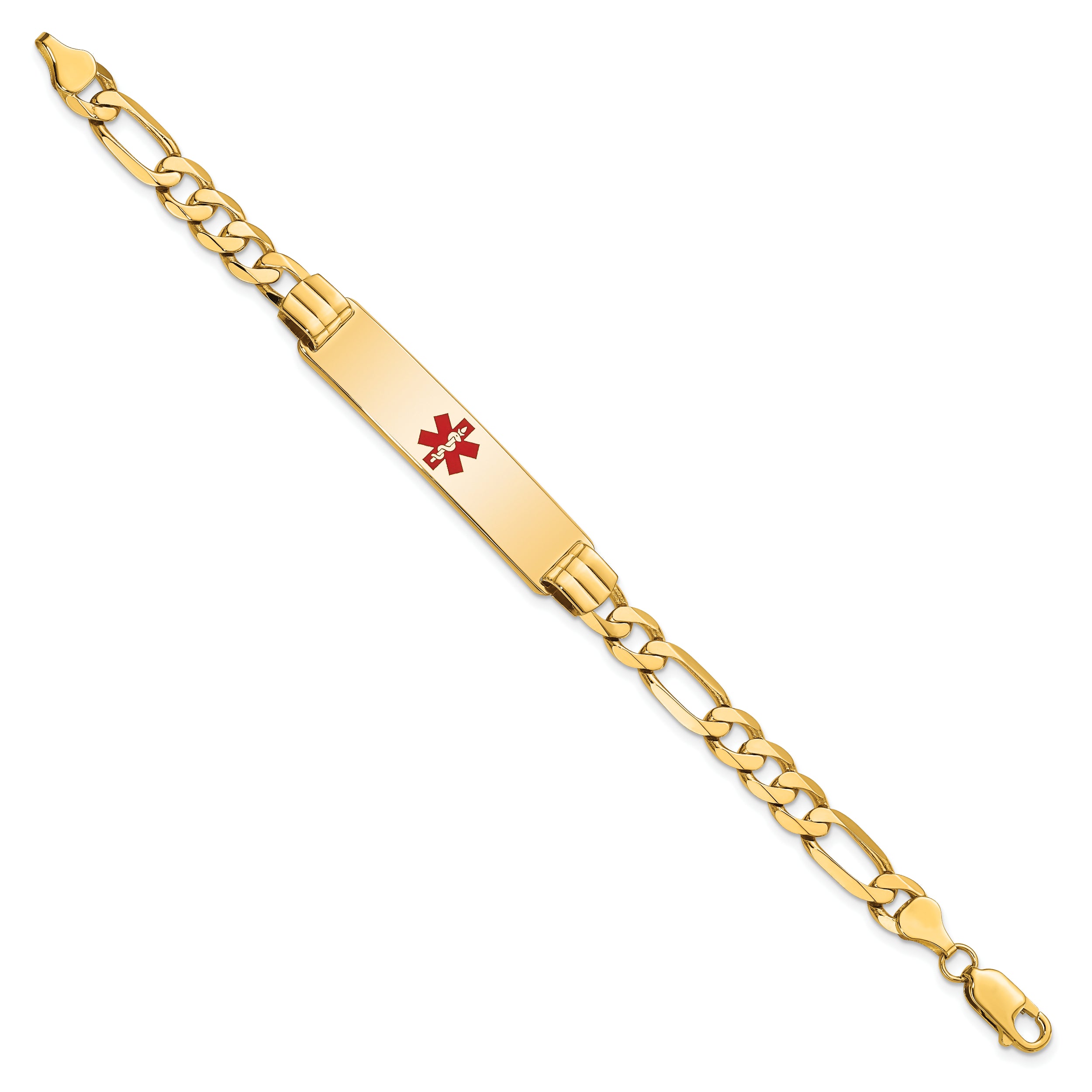 14K Medical Red Enamel Flat Figaro Link Id Bracelet