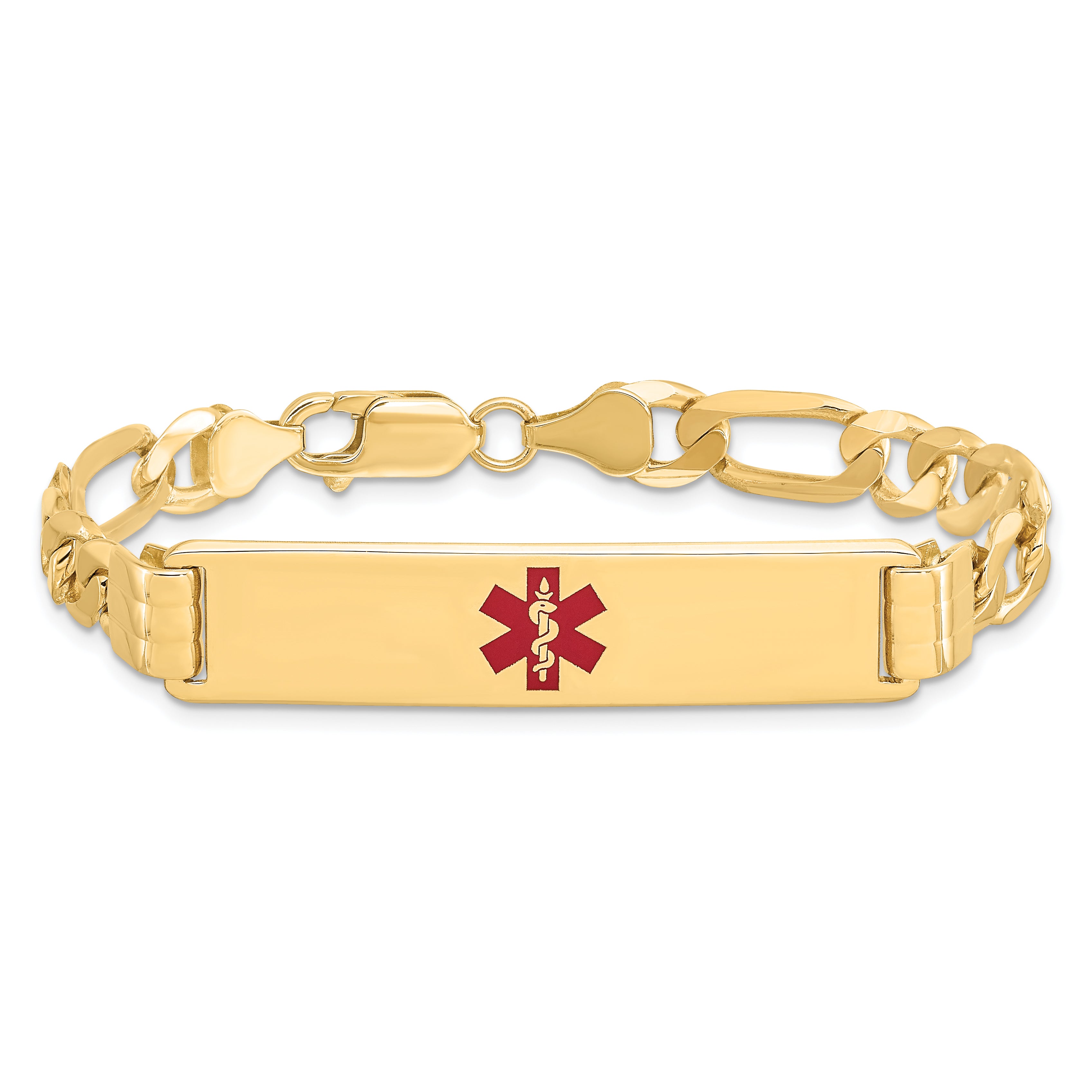 14K Medical Red Enamel Flat Figaro Link Id Bracelet