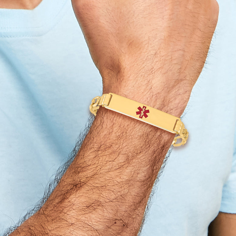 14K Medical Red Enamel Flat Figaro Link Id Bracelet