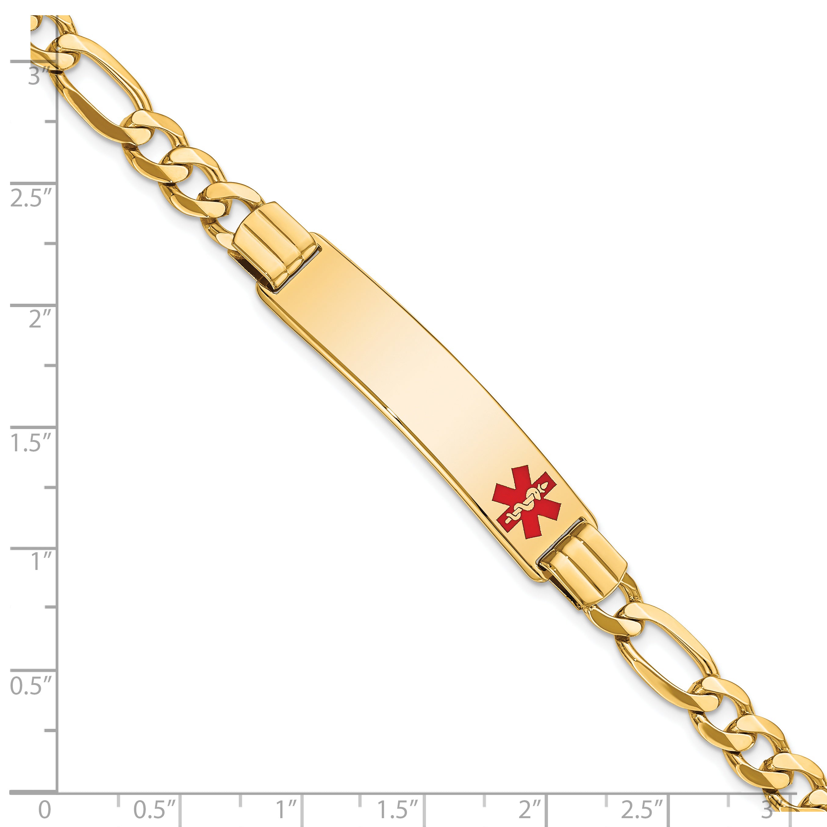 14K Medical Red Enamel Flat Figaro Link Id Bracelet