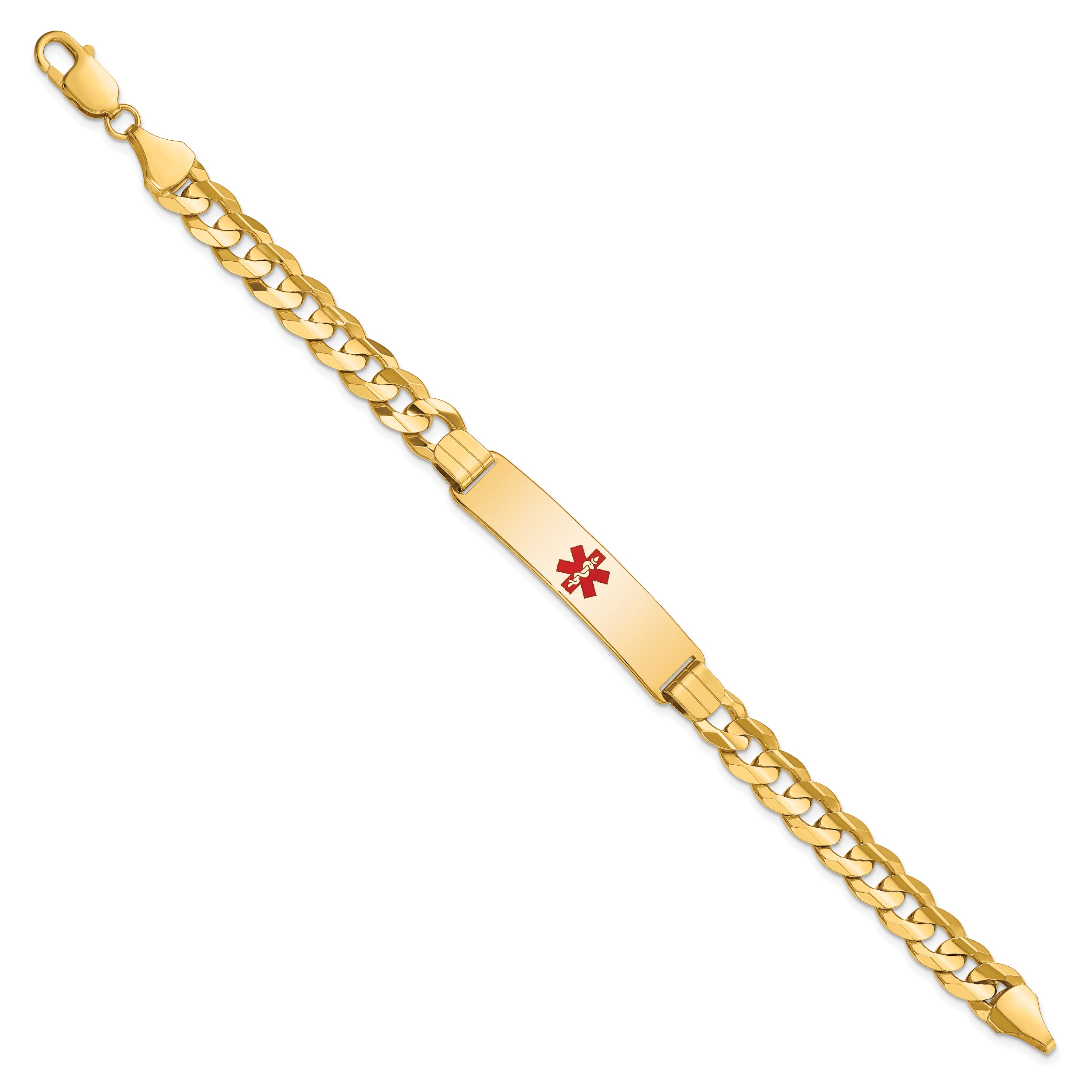 14K Medical Red Enamel Curb Id Bracelet