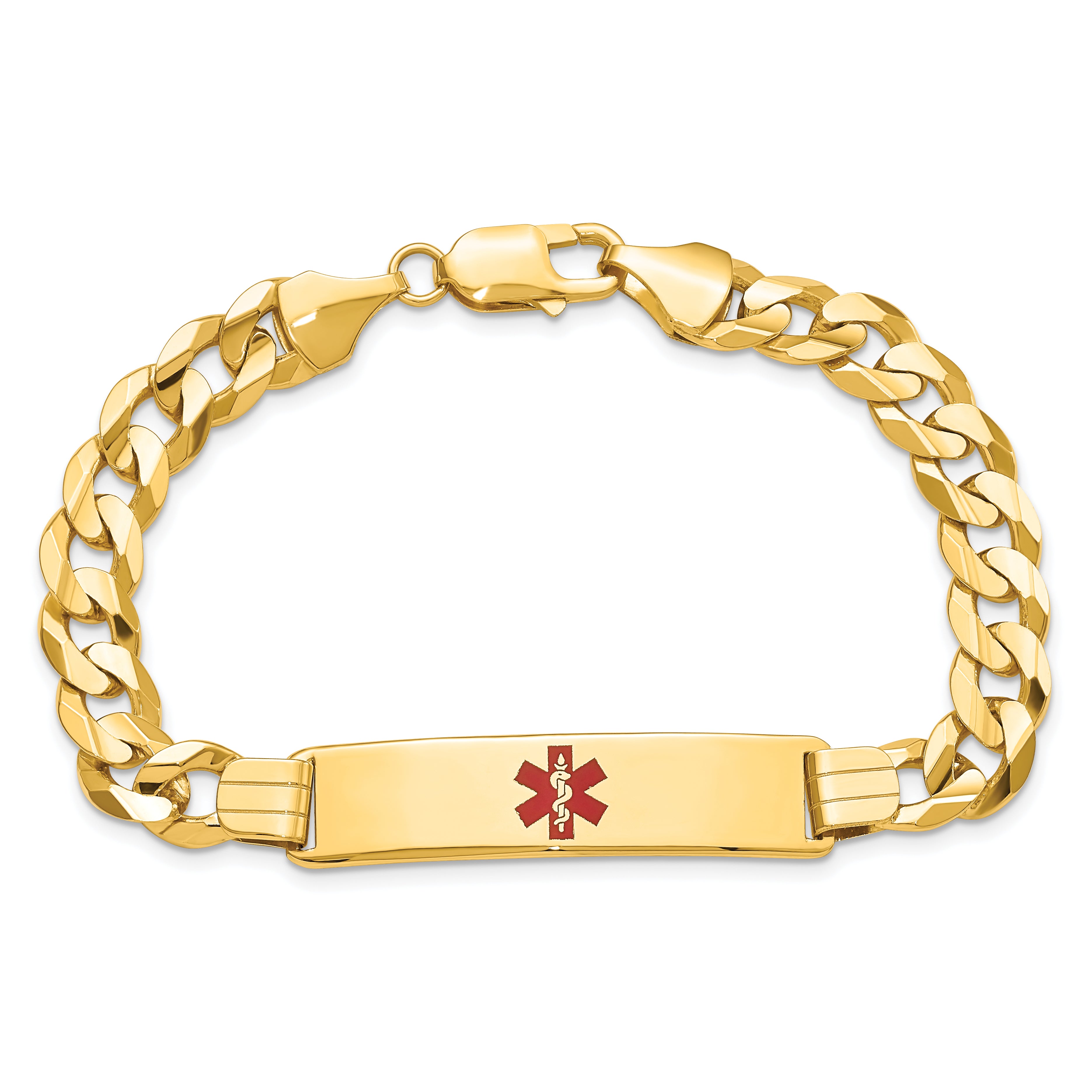 14K Medical Red Enamel Curb Id Bracelet