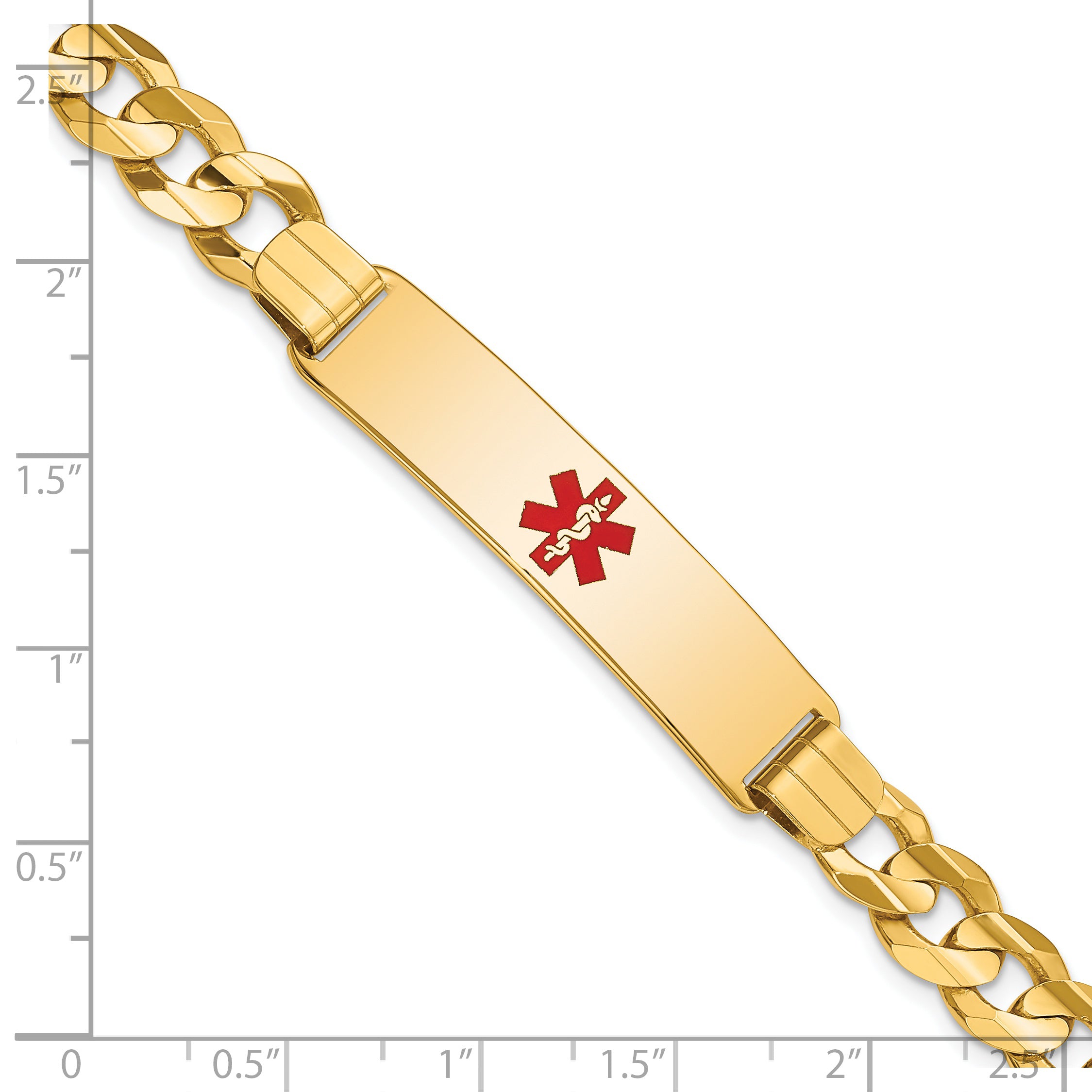 14K Medical Red Enamel Curb Id Bracelet