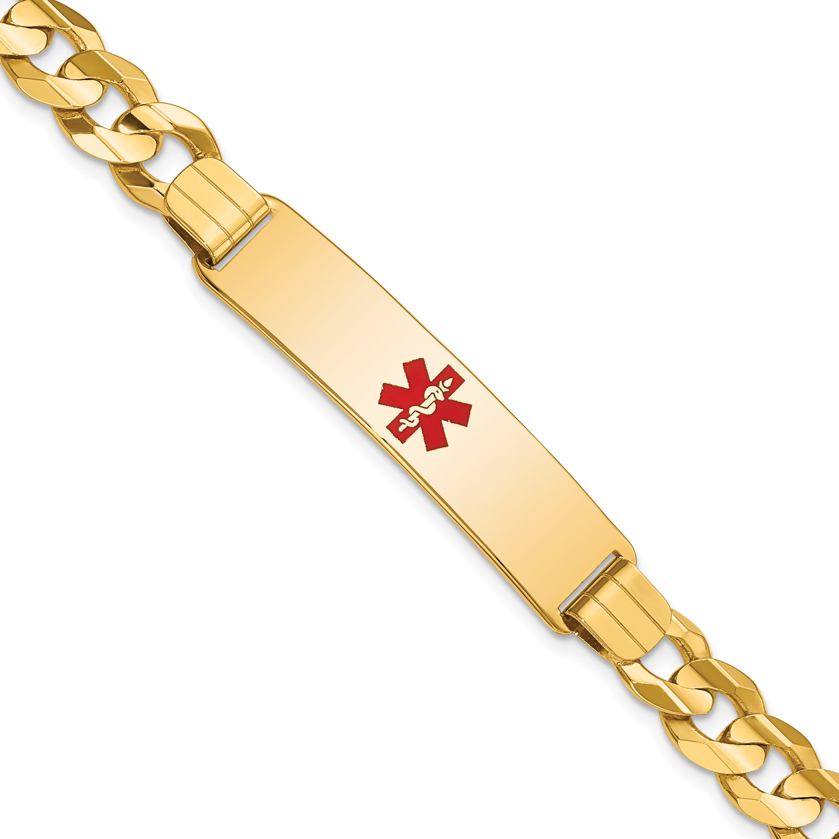14K Medical Red Enamel Curb Id Bracelet