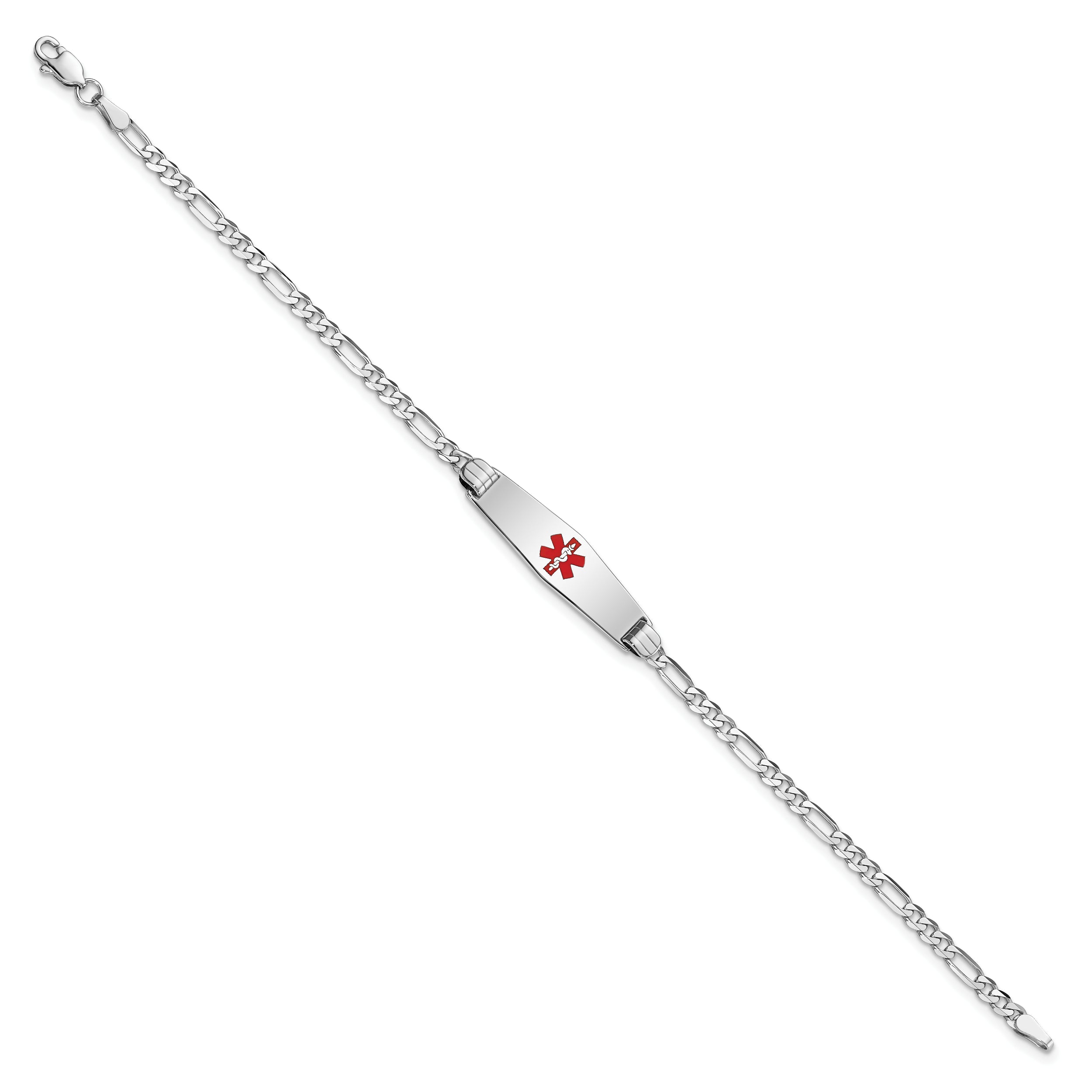 14K Wg Medical Soft Diamond Shape Red Enamel Figaro Link Id Bracelet