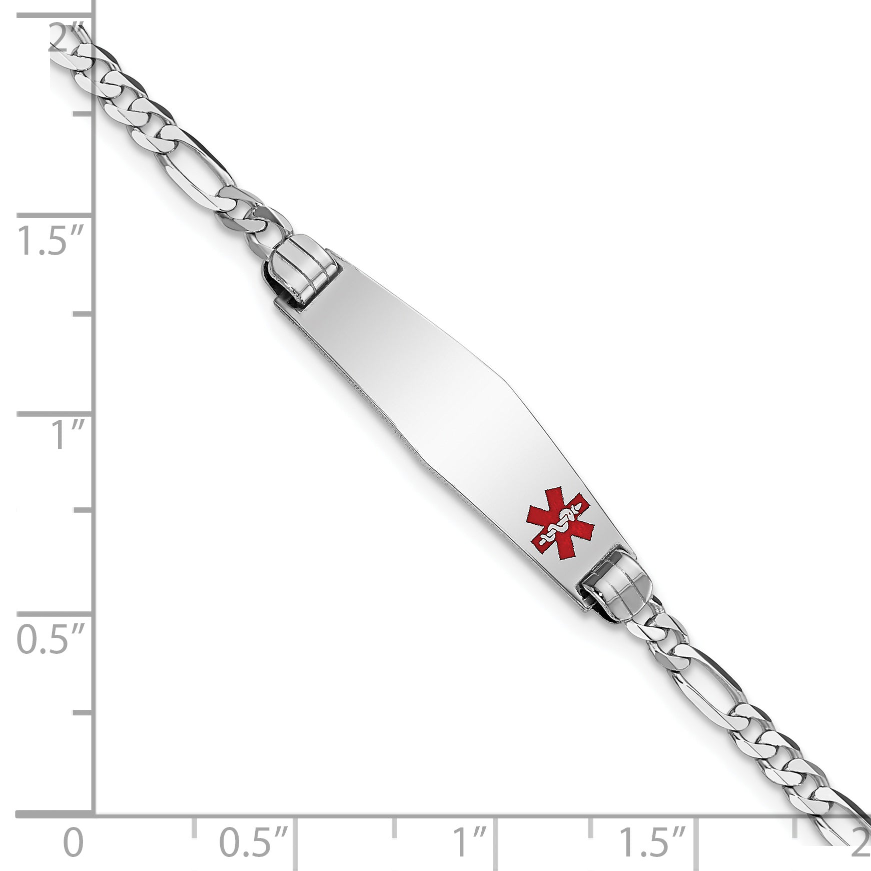 14K Wg Medical Soft Diamond Shape Red Enamel Figaro Link Id Bracelet