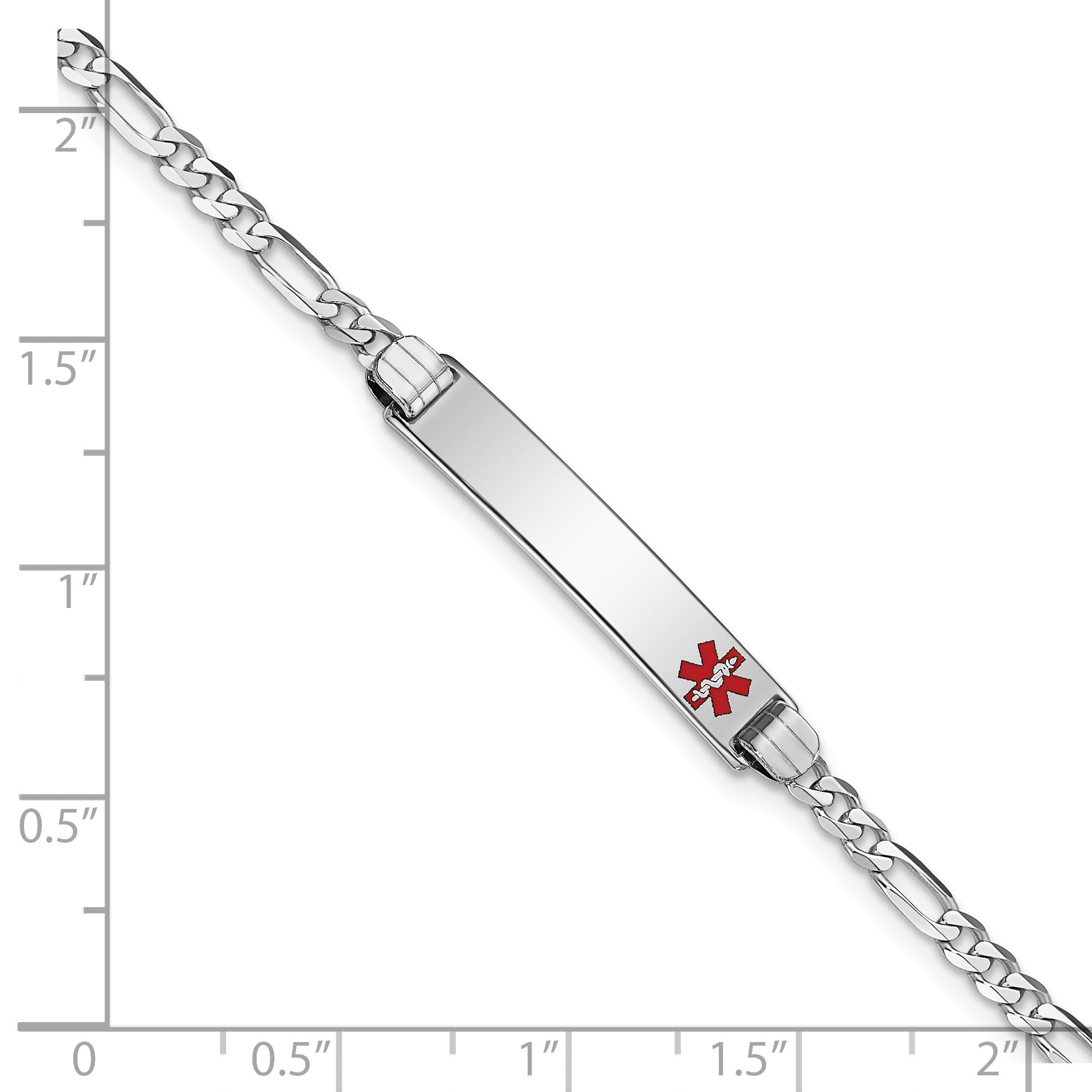 14K White Gold Medical Red Enamel Figaro Link Id Bracelet