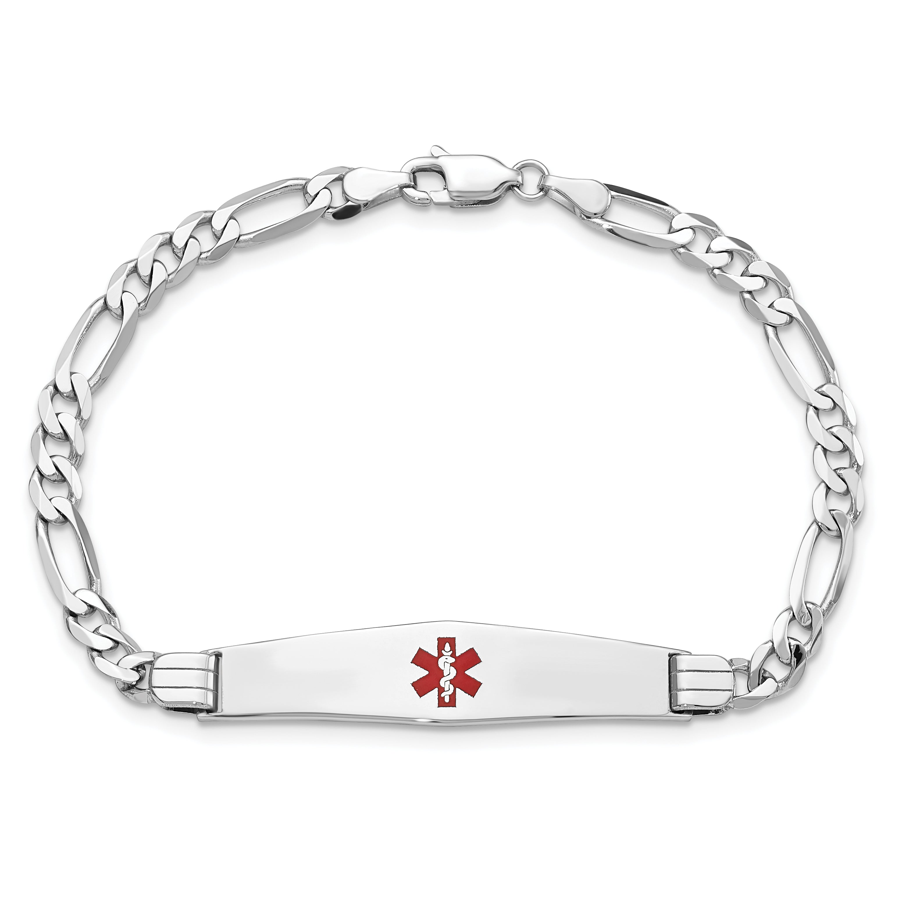 14K Wg Medical Soft Diamond Shape Red Enamel Figaro Link Id Bracelet