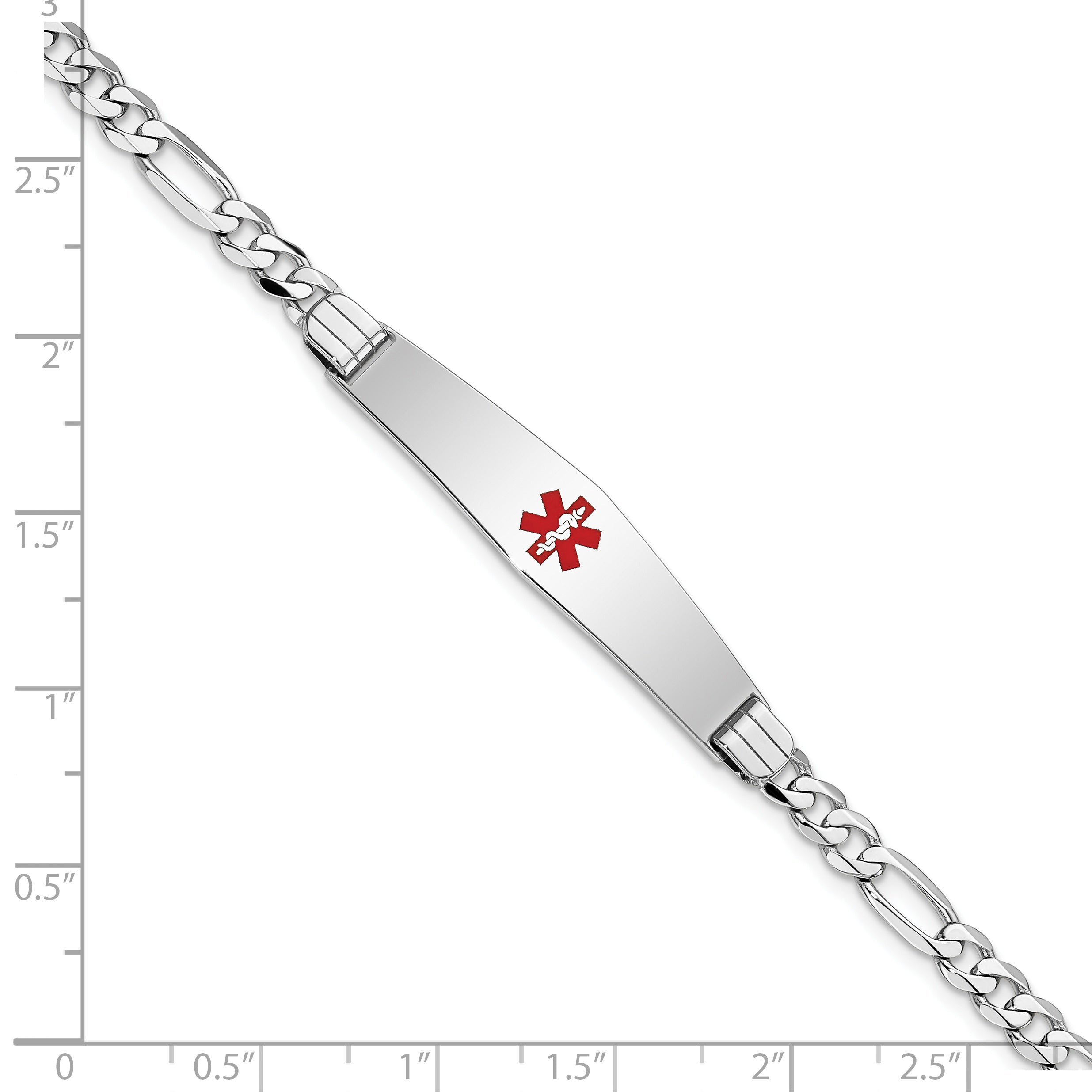 14K Wg Medical Soft Diamond Shape Red Enamel Figaro Link Id Bracelet