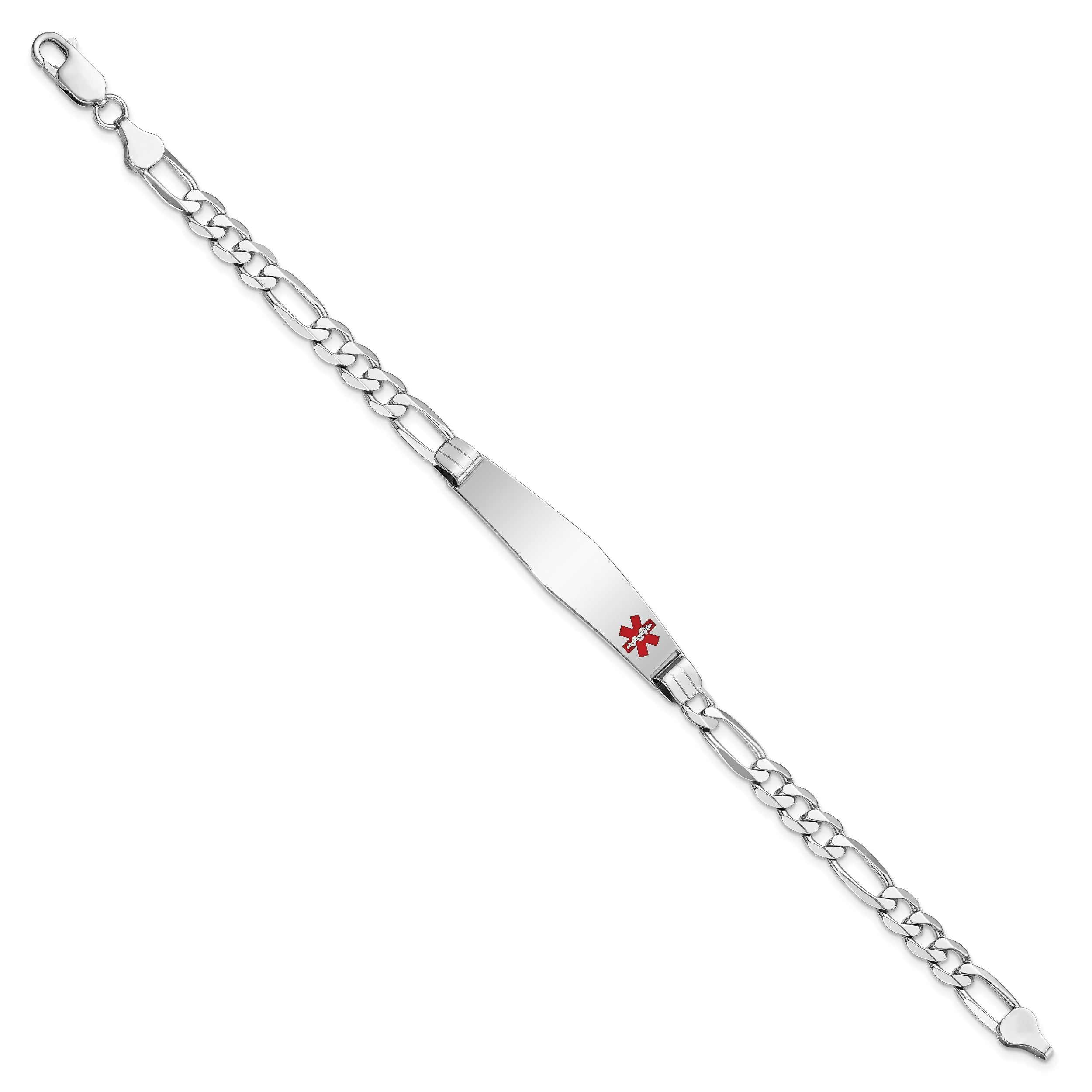 14K Wg Medical Soft Diamond Shape Red Enamel Figaro Link Id Bracelet