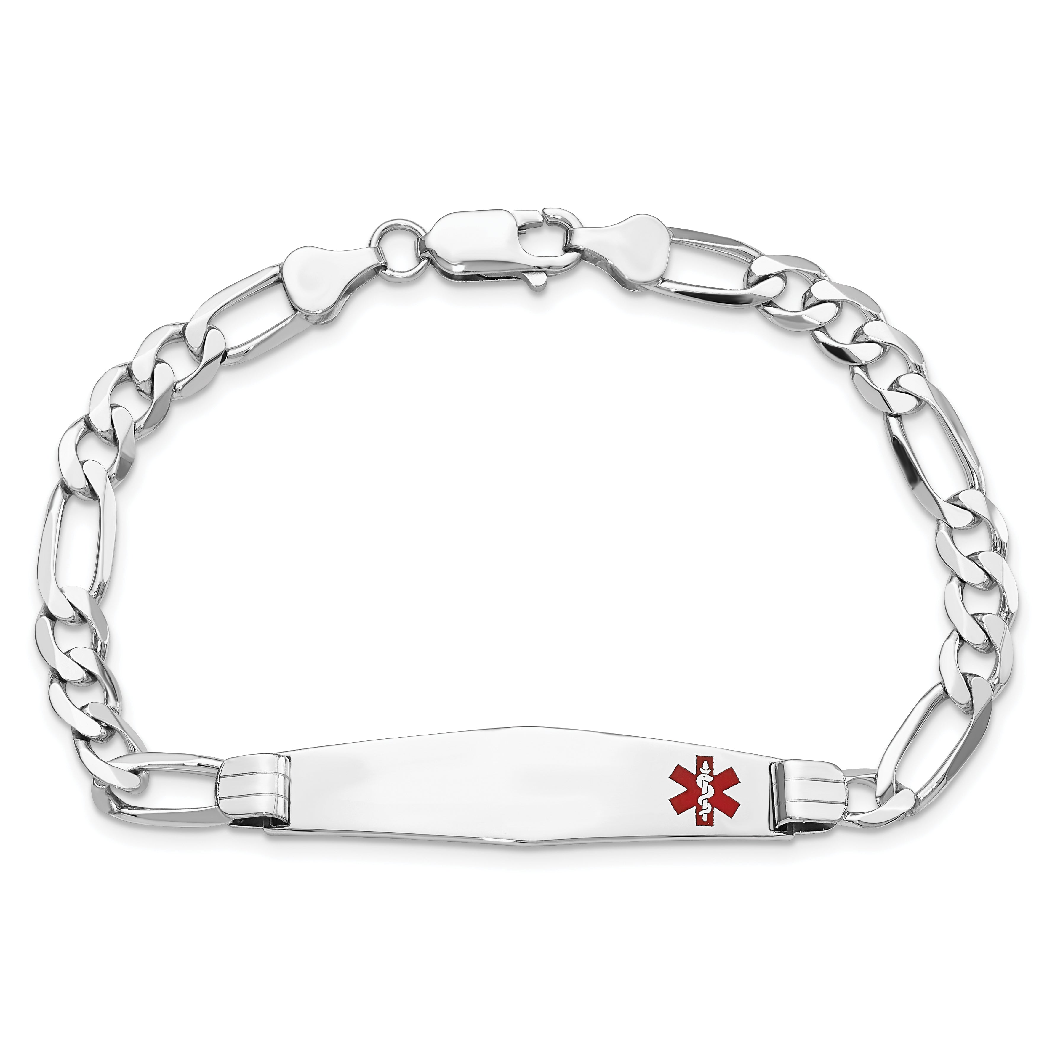 14K Wg Medical Soft Diamond Shape Red Enamel Figaro Link Id Bracelet