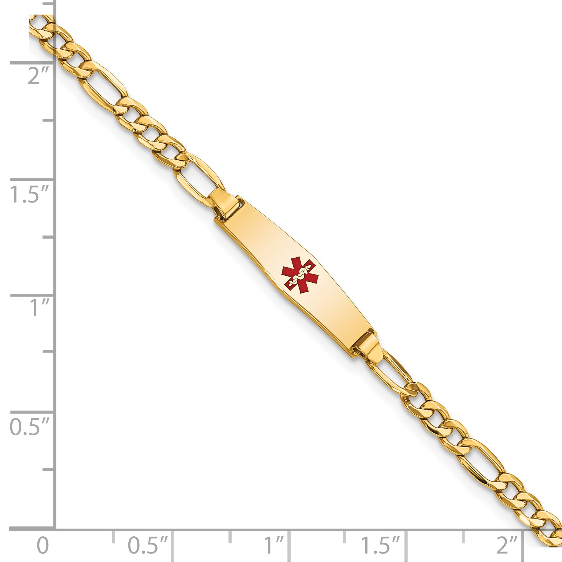 14k Medical Semi-Solid Chain/Solid Plate 20x5mm Soft Diamond Shape Centered Red Enamel Figaro Link 6 inch Baby/Child ID Bracelet