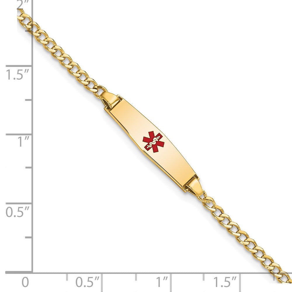 14k Medical Semi-Solid Soft Diamond Shape Red Enamel ID Cuban Bracelet