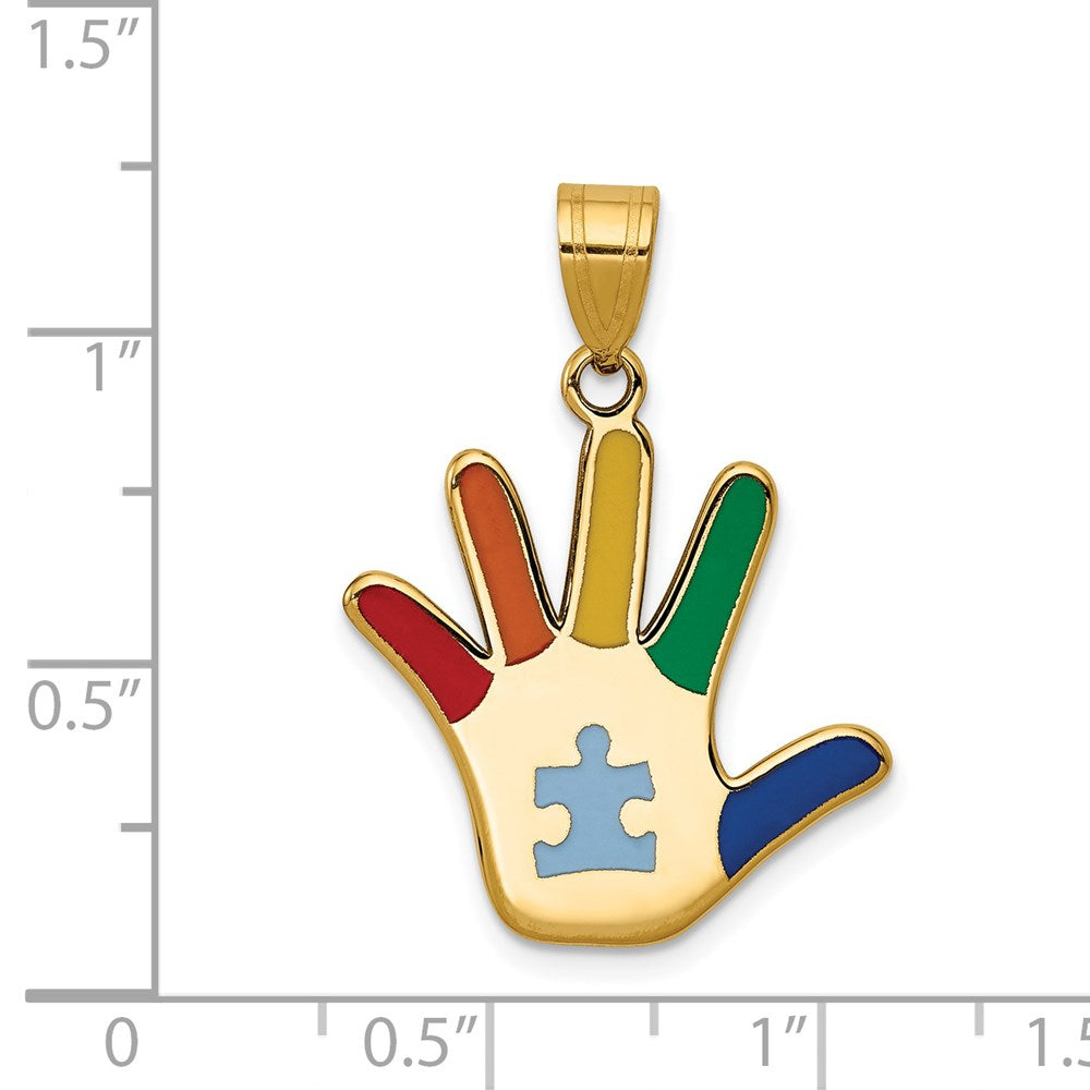 14k Enameled Autism w/Puzzle Piece Handprint Pendant