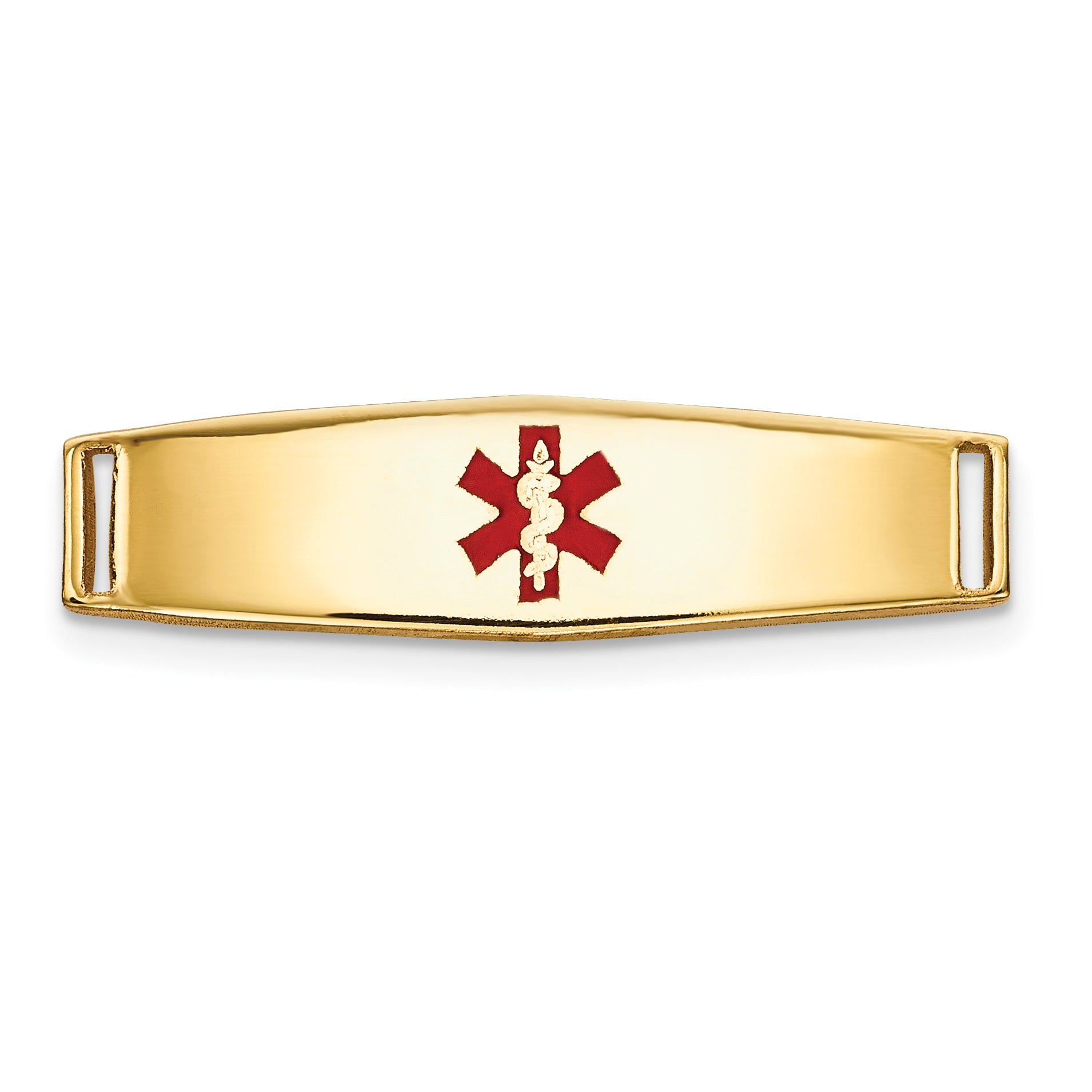 14k Polished 19x5mm Centered Red Epoxy Enameled Medical ID Soft Diamond Shape Plate # 813