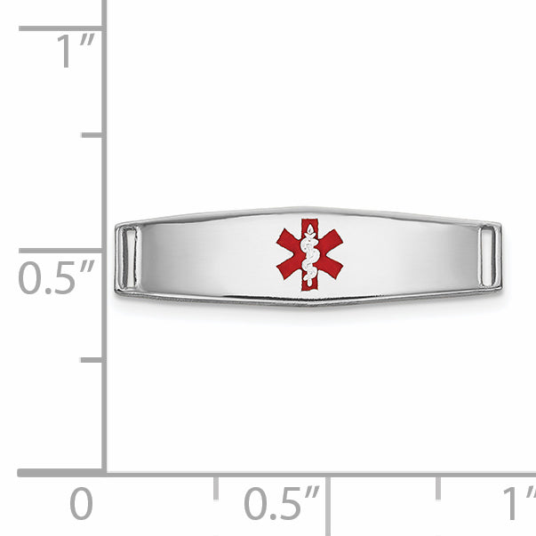 14k White Gold Polished 19x5mm Centered Red Epoxy Enameled Medical ID Soft Diamond Shape Plate # 813