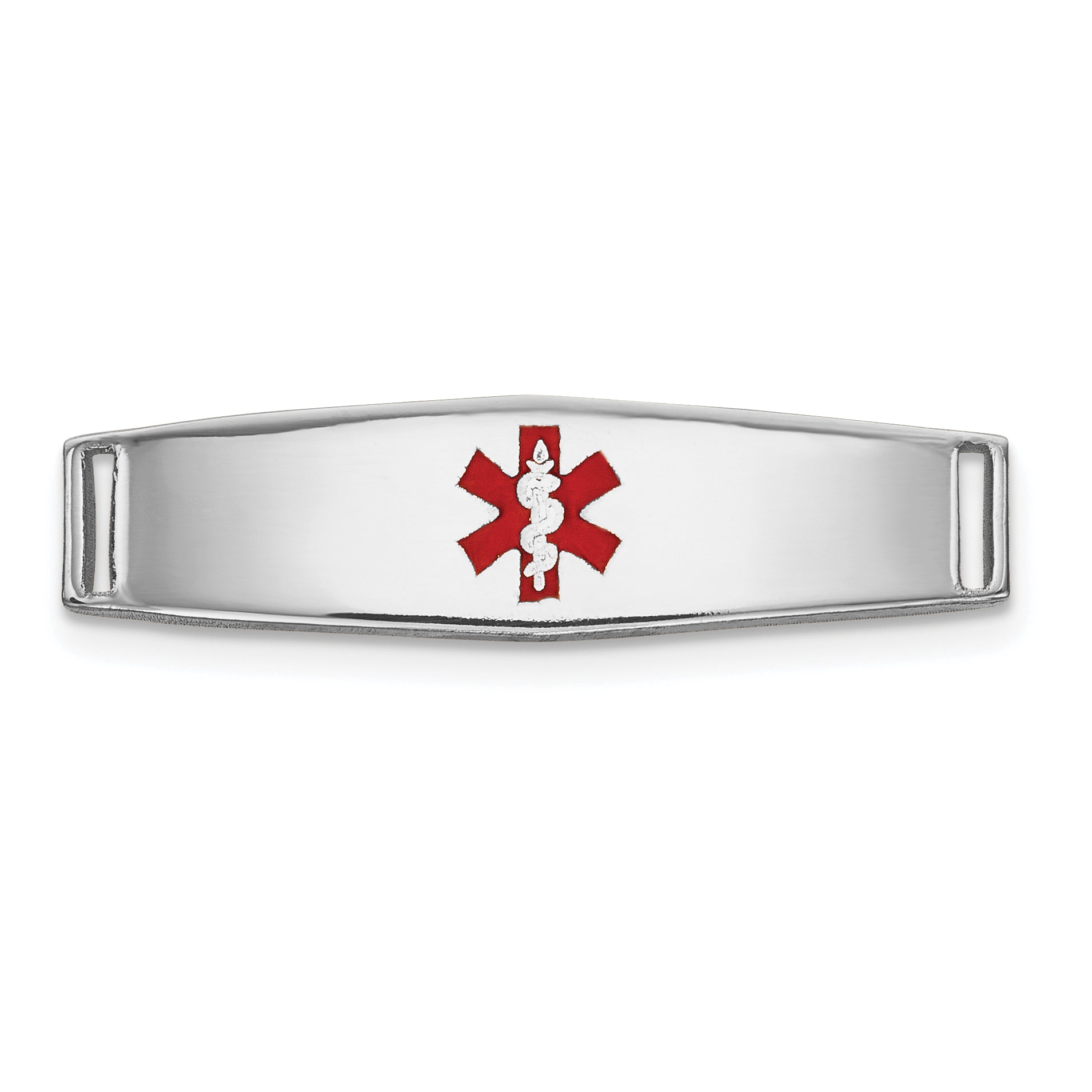 14k White Gold Polished 19x5mm Centered Red Epoxy Enameled Medical ID Soft Diamond Shape Plate # 813