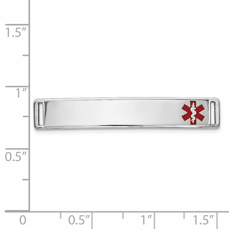 14K White Gold 34x6mm Off-Center Red Epoxy Enameled Medical ID Plate # 817