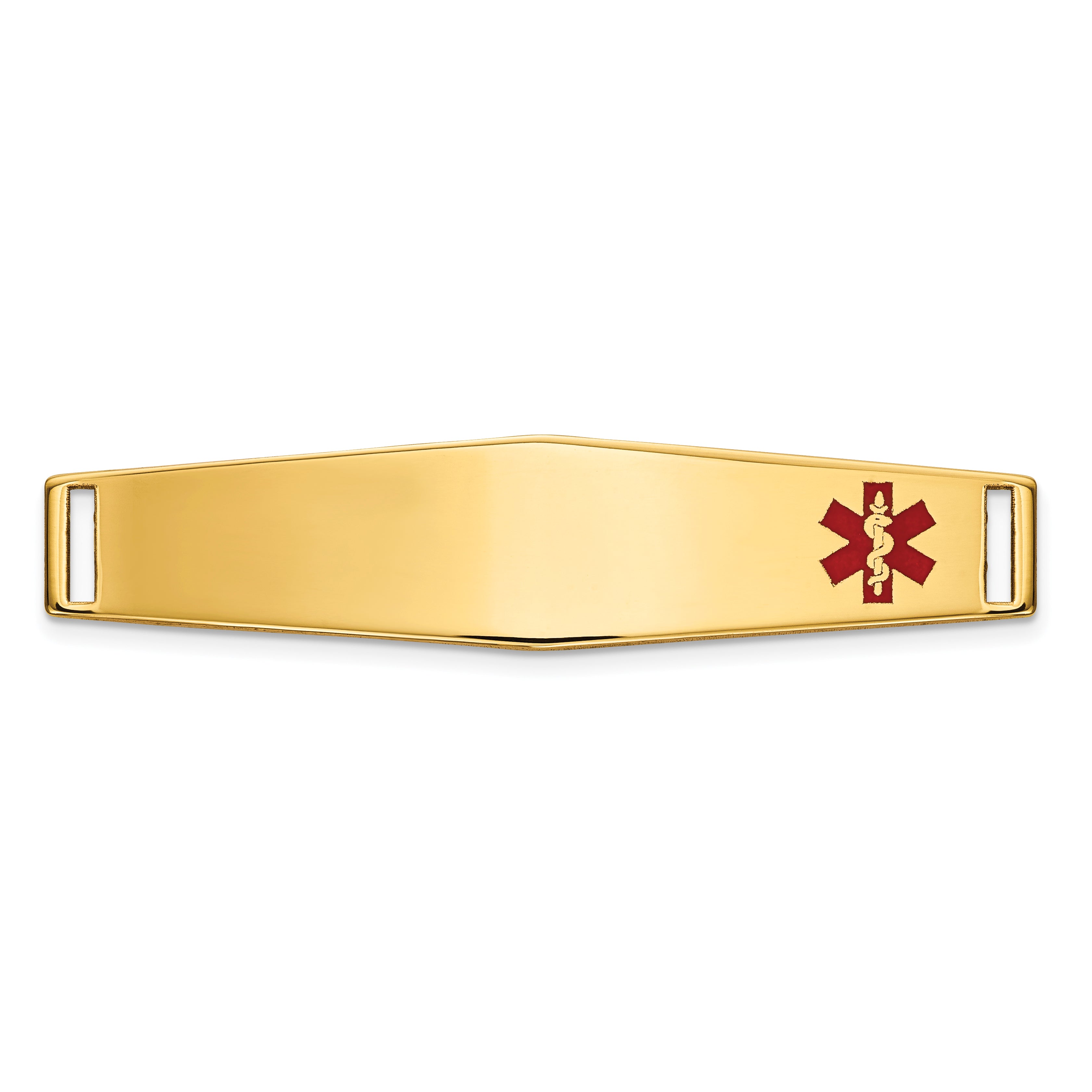14K 36x9mm Off-Center Red Epoxy Enameled Soft Diamond Shape Medical ID Plate # 818