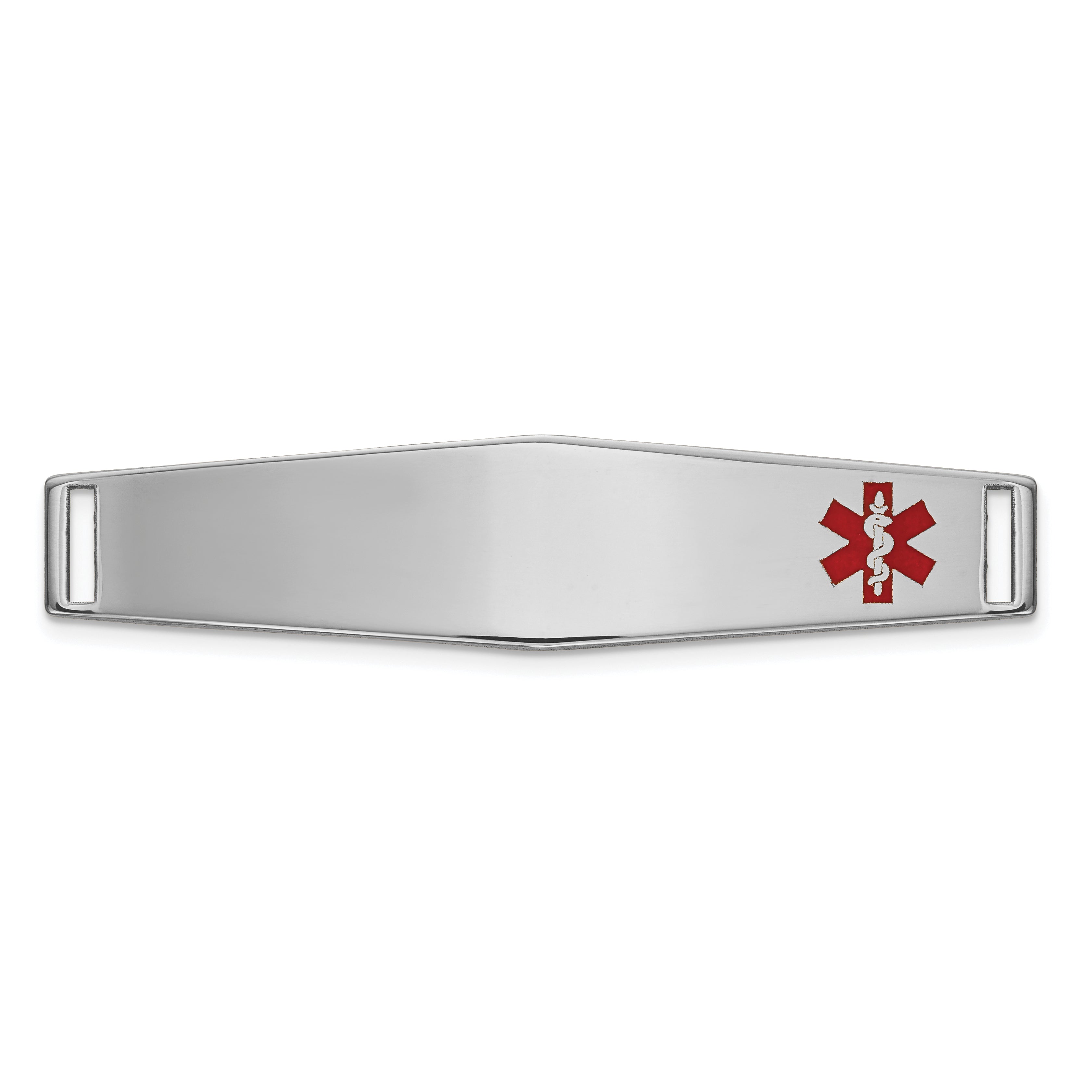 14K White Gold 36x9mm Off-Center Red Epoxy Enameled Soft Diamond Shape Medical ID Plate # 818