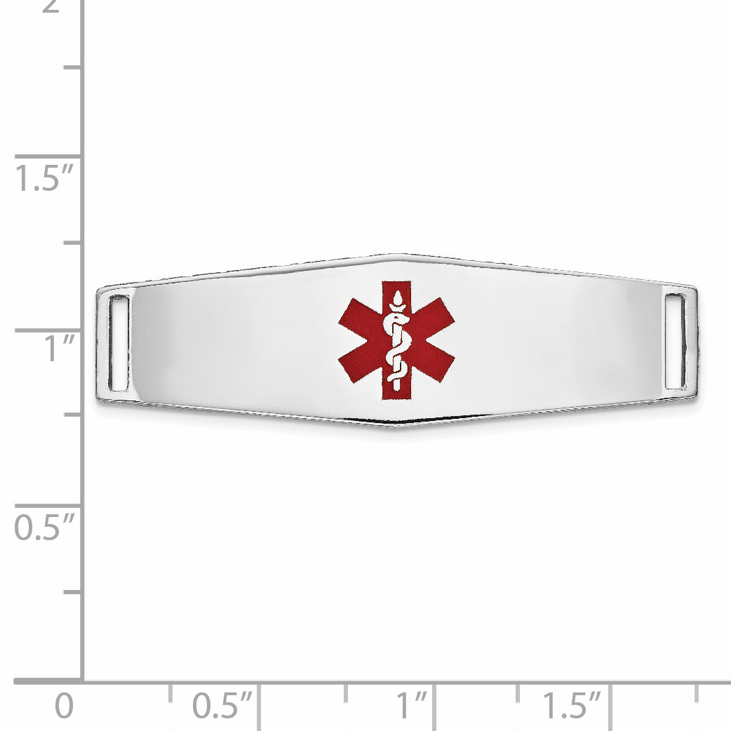 14K White Gold 39x13mm Centered Red Epoxy Enameled Soft Diamond Shape Medical ID Plate # 820