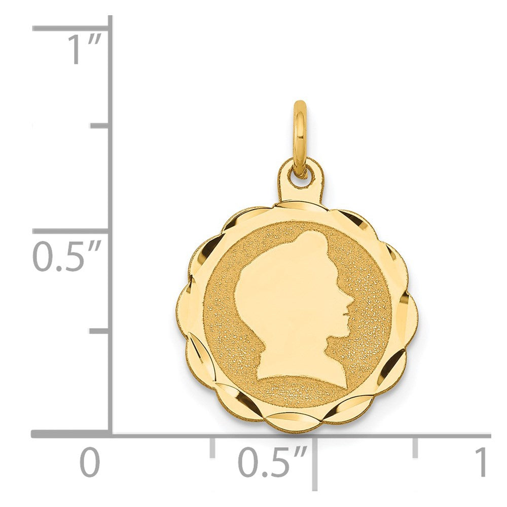 14k Boy Head on .013 Gauge Engravable Scalloped Disc Charm