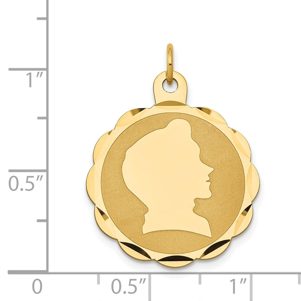 14k Boy Head on .013 Gauge Engravable Scalloped Disc Charm