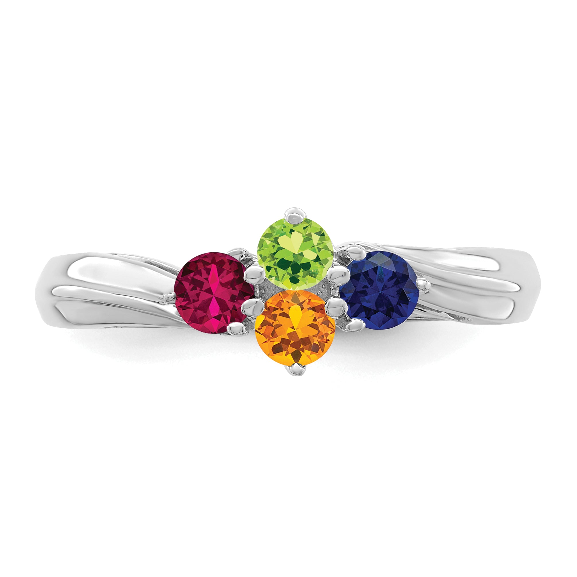 Sterling Silver Rhodium-plated Synthetic 4 Stone Mother's Ring