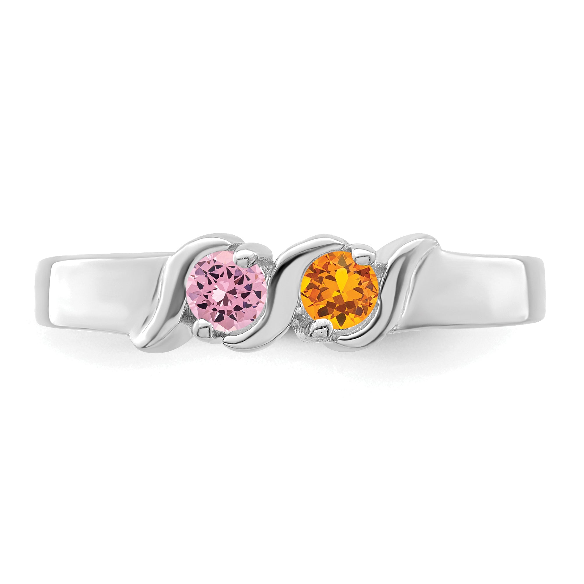 Sterling Silver Rhodium-plated Synthetic 2 Stone Mother's Ring