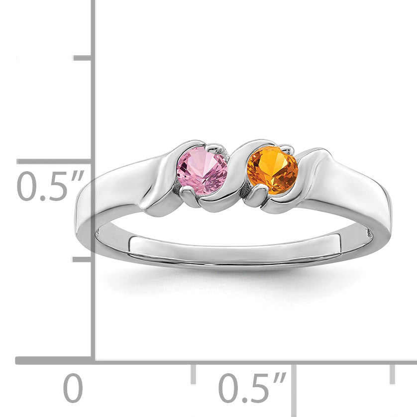 Sterling Silver Rhodium-plated Synthetic 2 Stone Mother's Ring