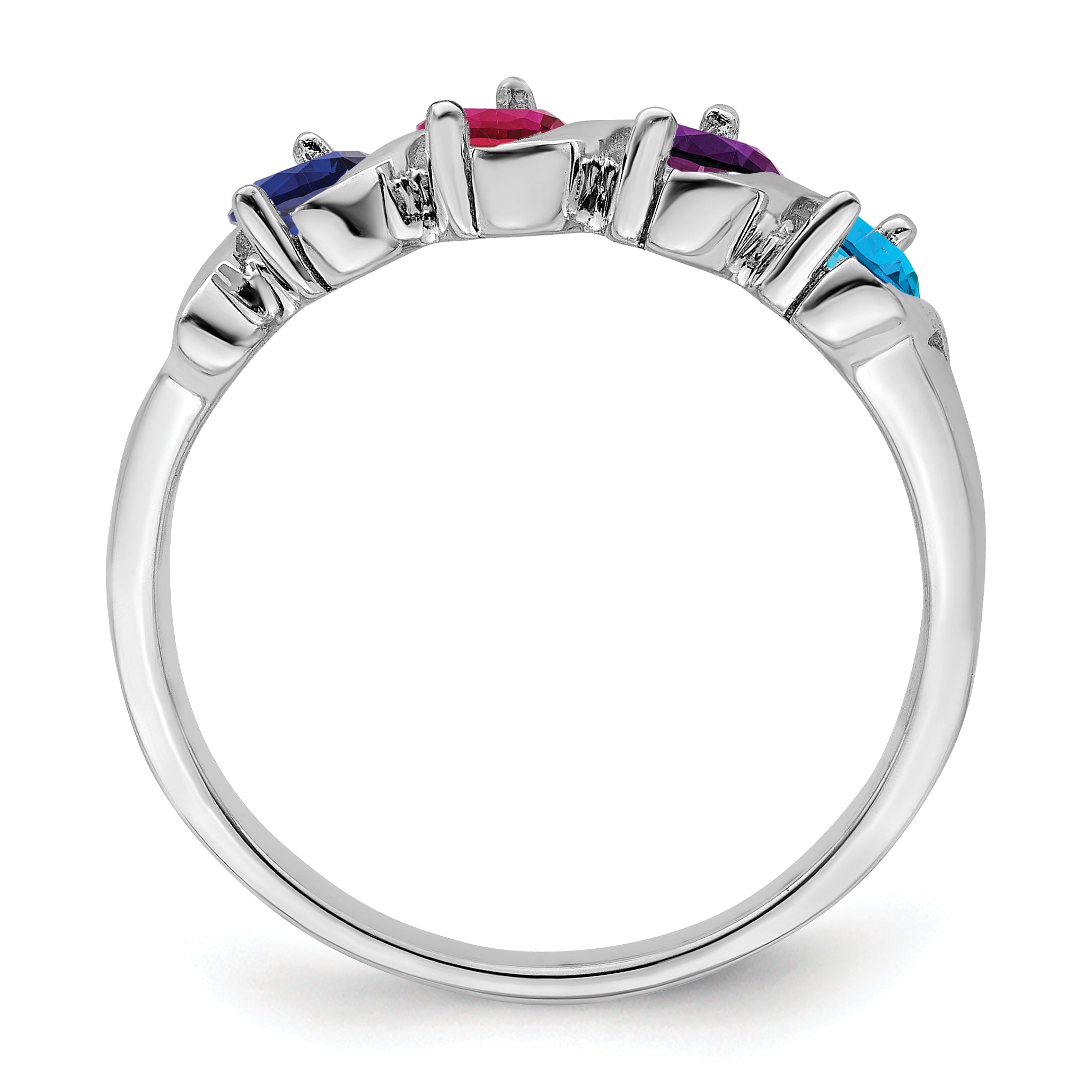 Sterling Silver Rhodium-plated Synthetic 4 Stone Mother's Ring