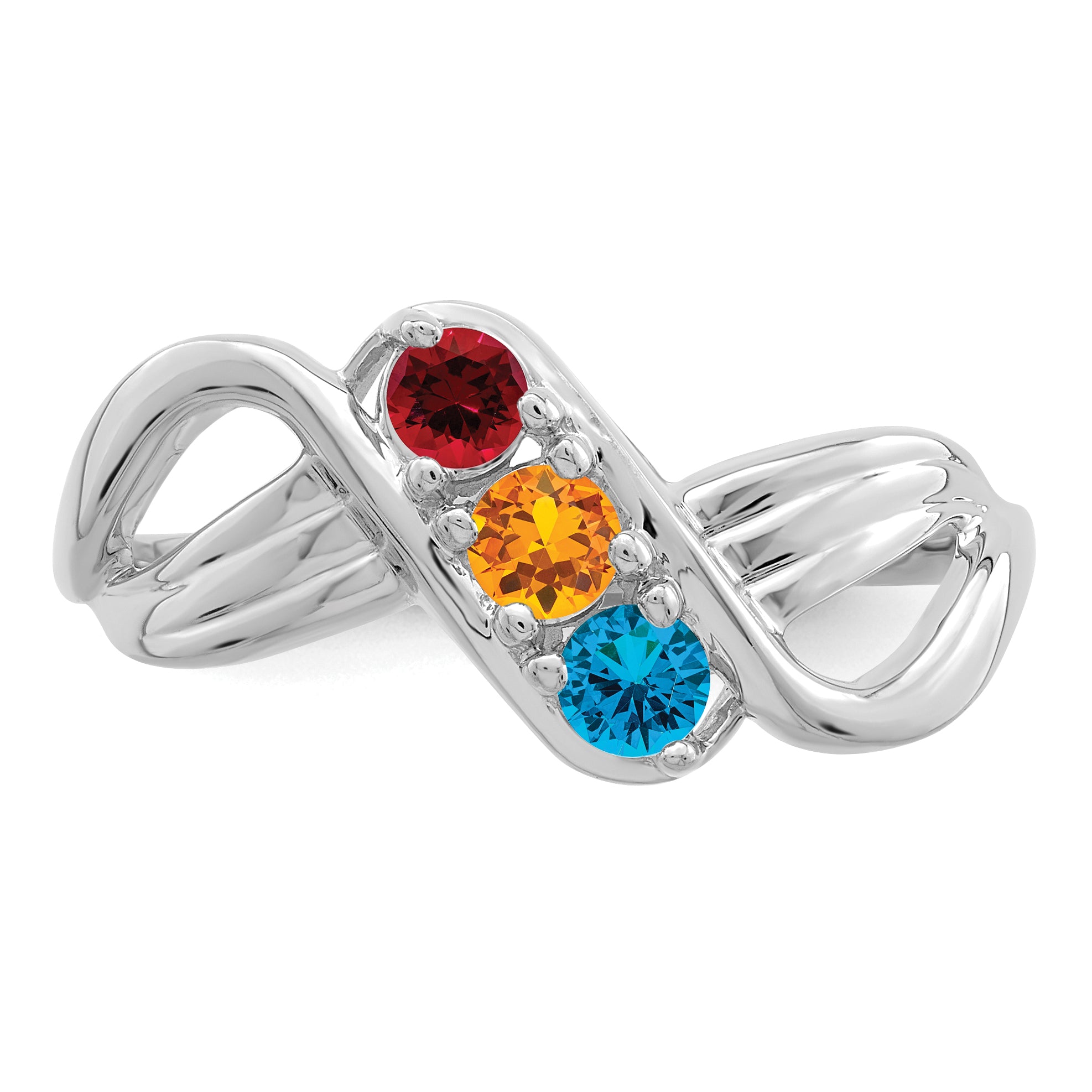 Sterling Silver Rhodium-plated Synthetic 3 Stone Mother's Ring