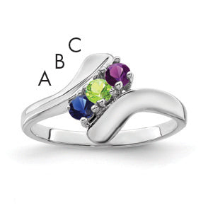 Sterling Silver Rhodium-plated Synthetic 3 Stone Mother's Ring