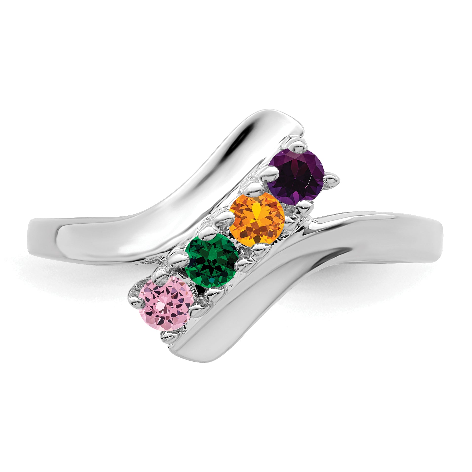 Sterling Silver Rhodium-plated Synthetic 4 Stone Mother's Ring