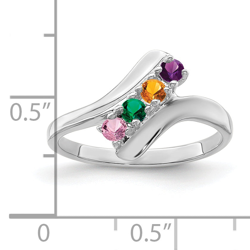 Sterling Silver Rhodium-plated Synthetic 4 Stone Mother's Ring
