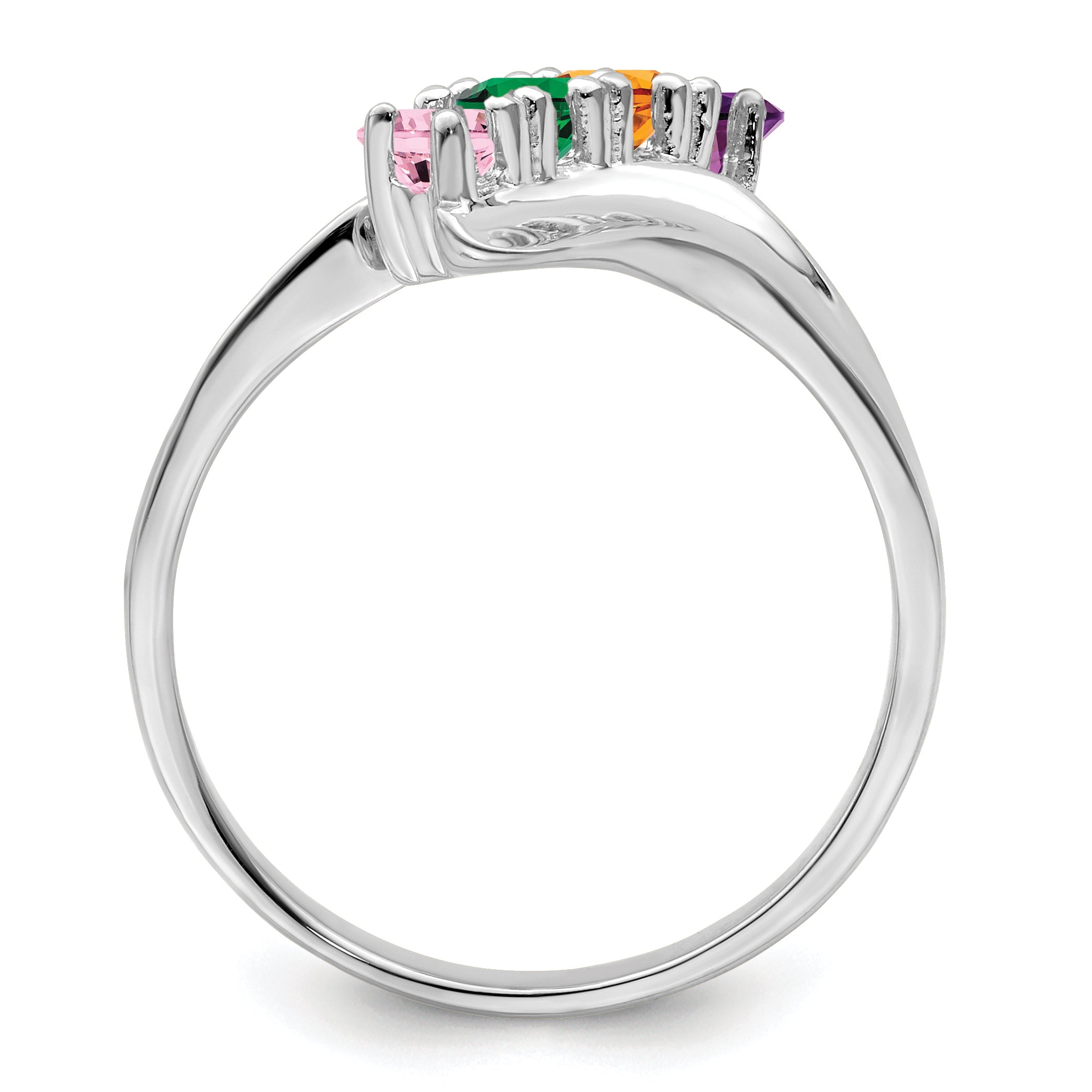 Sterling Silver Rhodium-plated Synthetic 4 Stone Mother's Ring