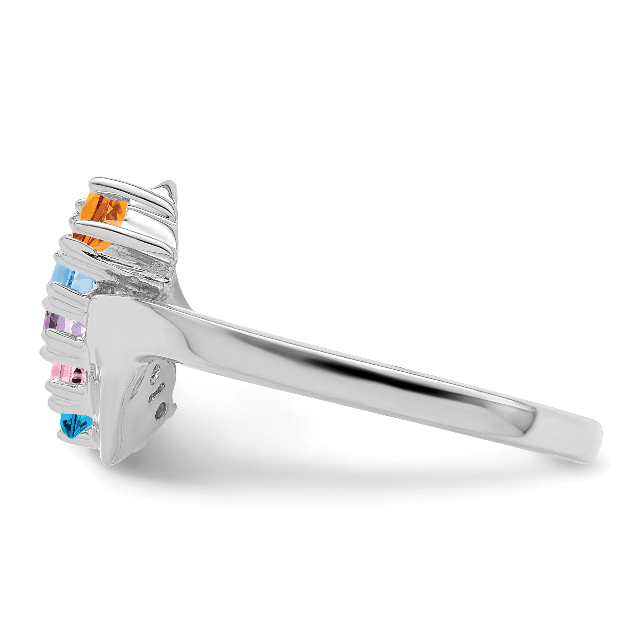 Sterling Silver Rhodium-plated Synthetic 5 Stone Mother's Ring