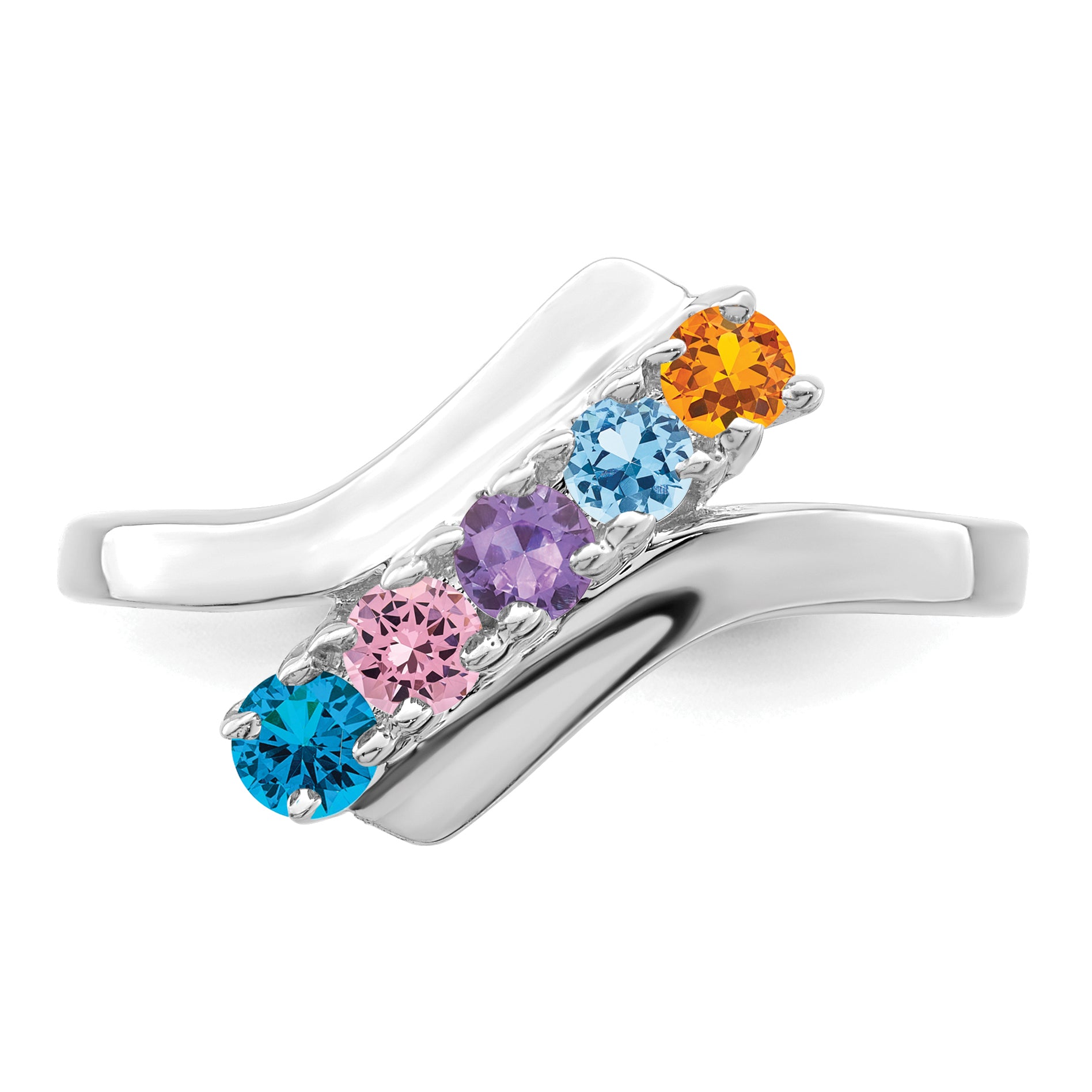 Sterling Silver Rhodium-plated Synthetic 5 Stone Mother's Ring