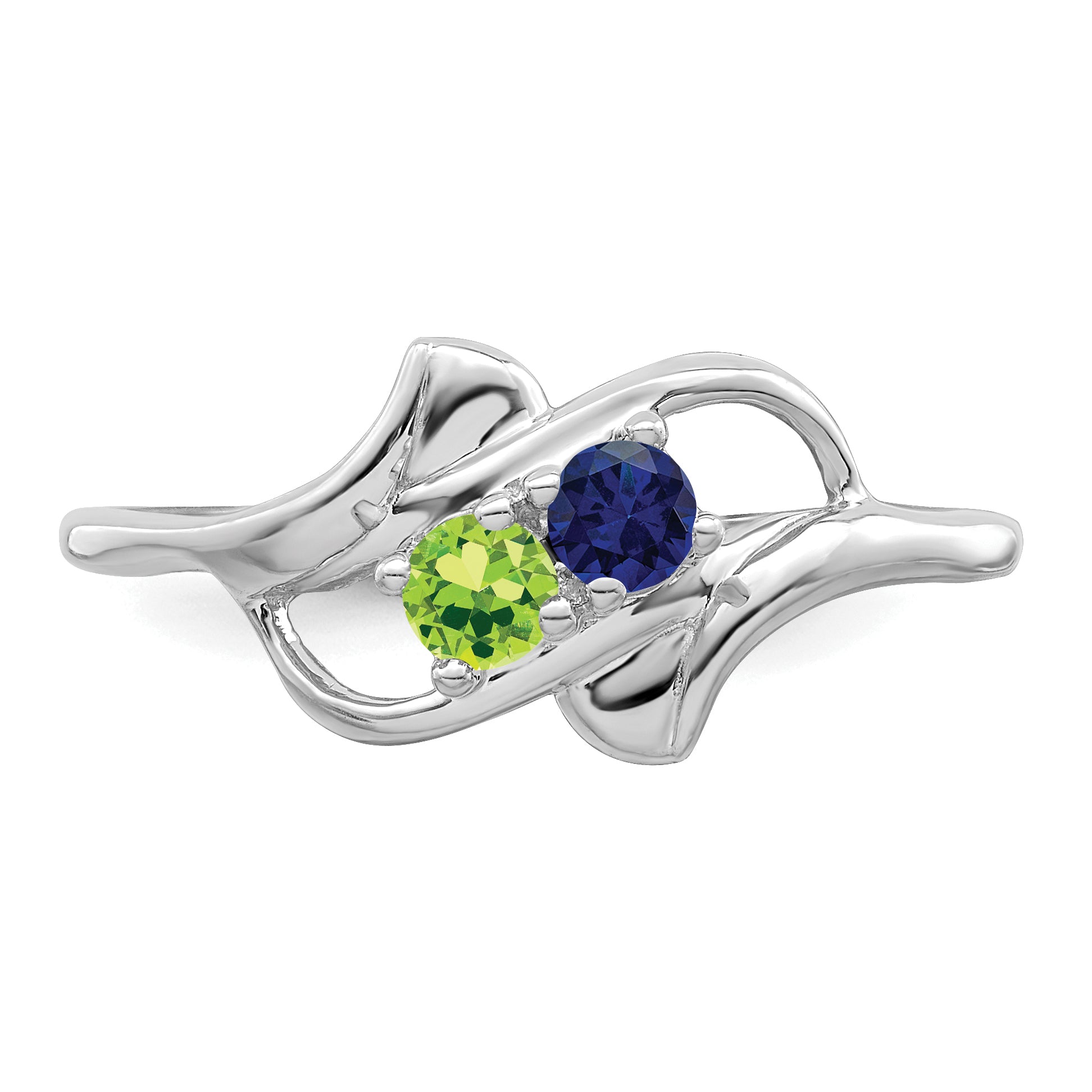 Sterling Silver Rhodium-plated Synthetic 2 Stone Mother's Ring