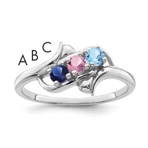 Sterling Silver Rhodium-plated Synthetic 3 Stone Mother's Ring