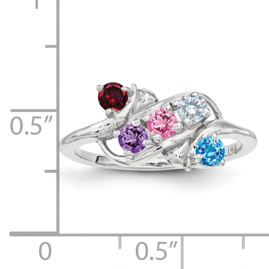 Sterling Silver Rhodium-plated Synthetic 5 Stone Mother's Ring