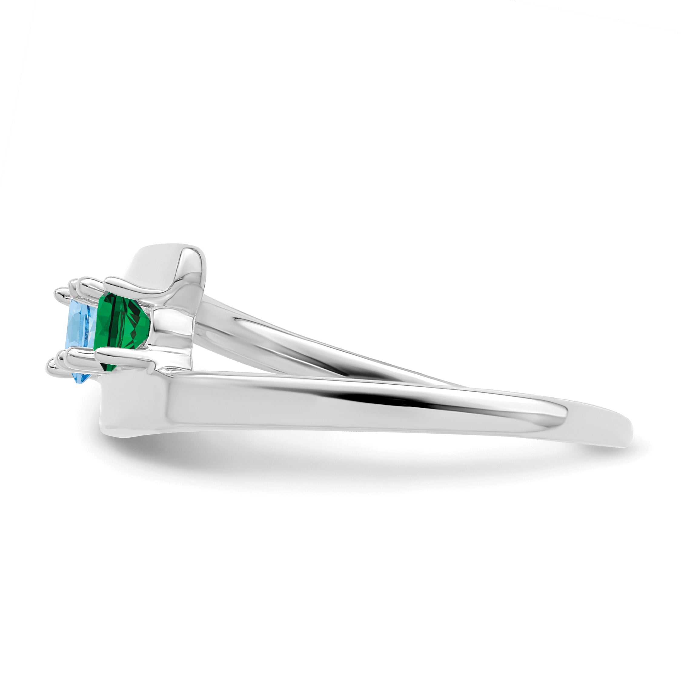 Sterling Silver Rhodium-plated Synthetic 2 Stone Mother's Ring