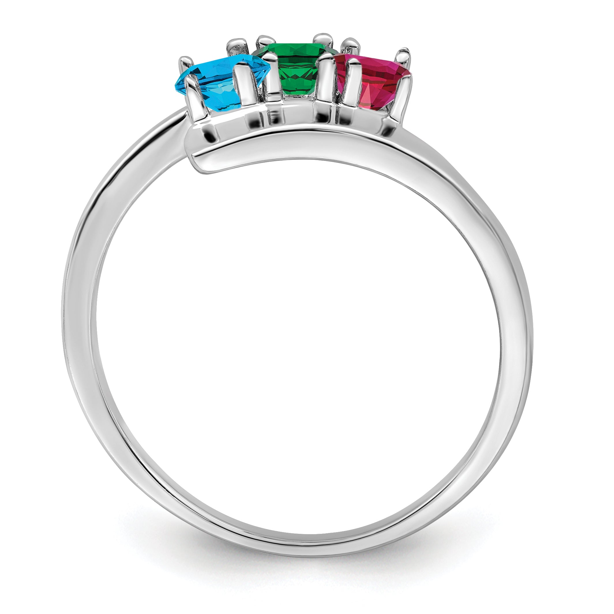 Sterling Silver Rhodium-plated Synthetic 3 Stone Mother's Ring