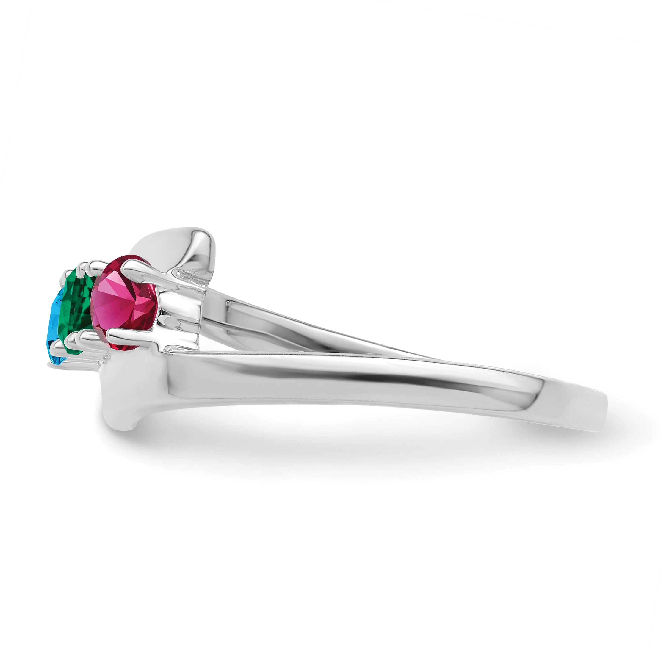 Sterling Silver Rhodium-plated Synthetic 3 Stone Mother's Ring